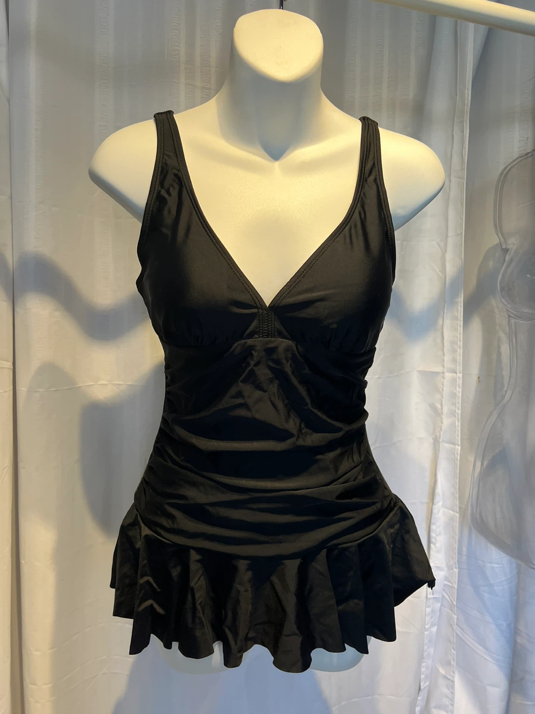 (New) Black One-Piece Swimsuit with Skirt