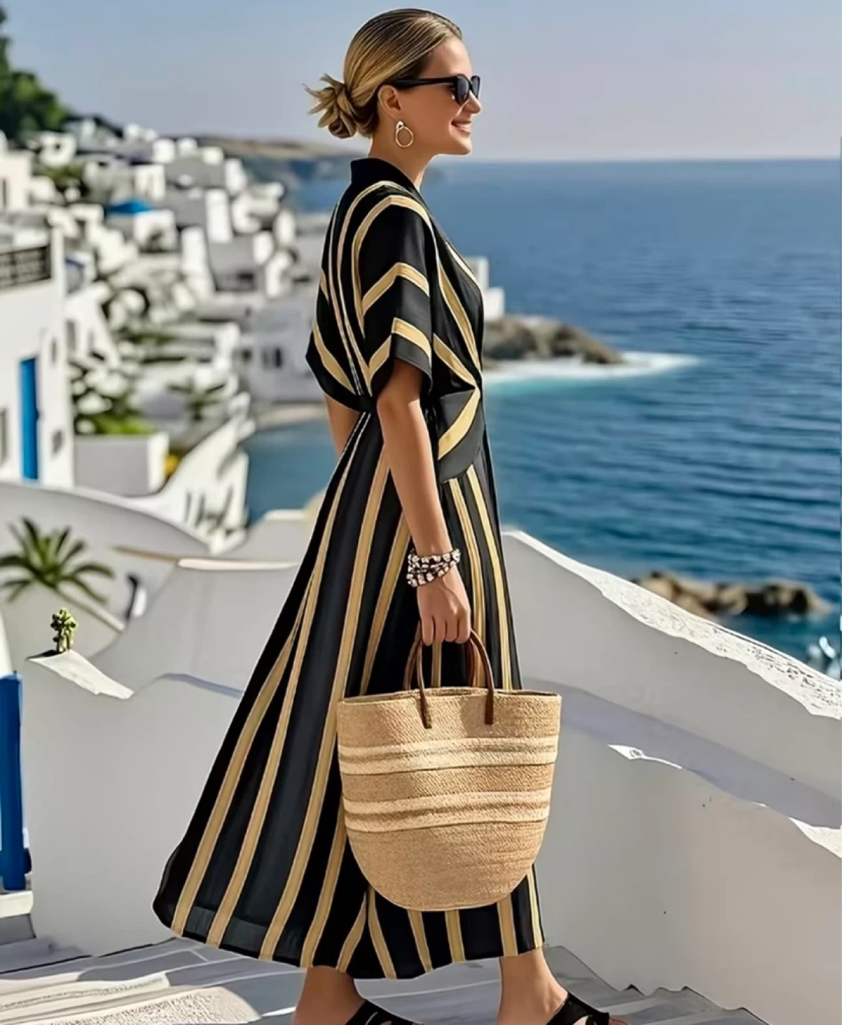 Striped Wrap Dress - photo 2
