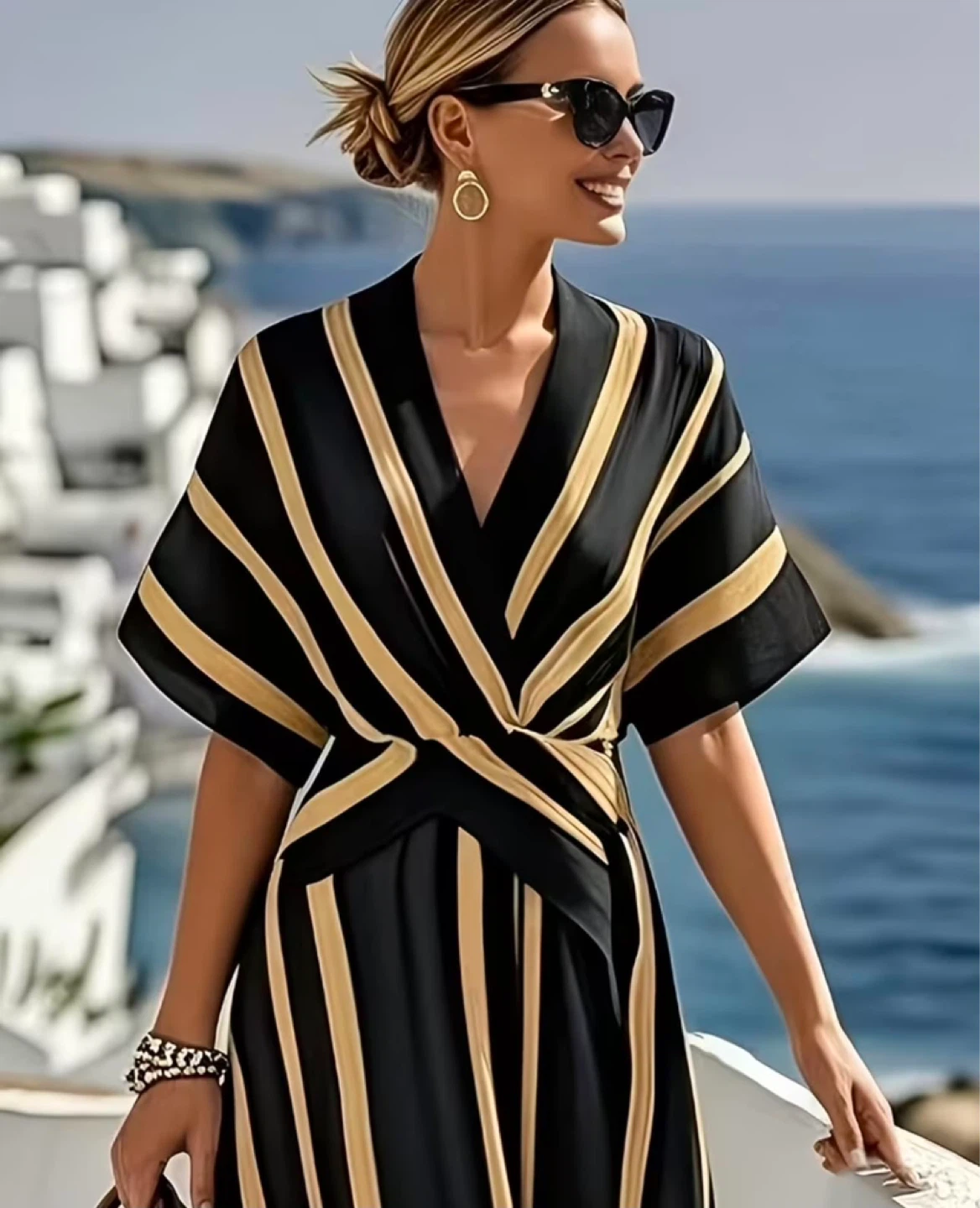 Striped Wrap Dress - photo 4