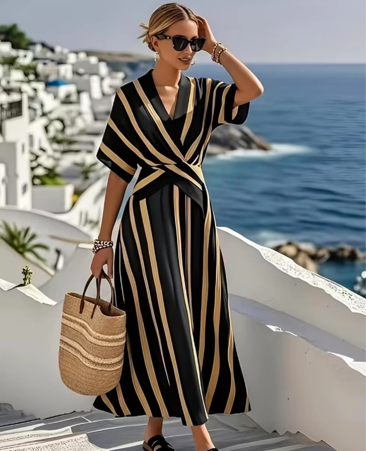 Striped Wrap Dress - photo 5