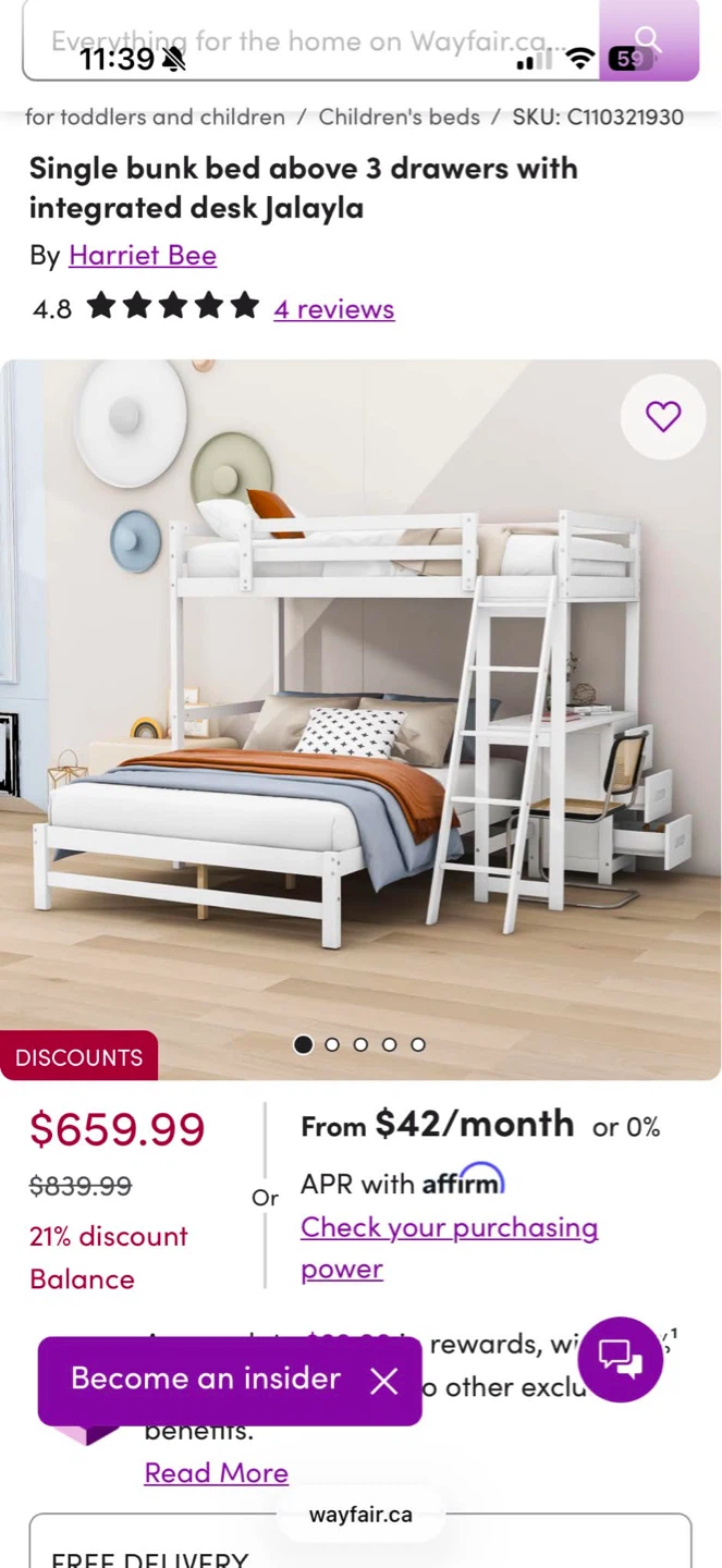 Jalayla twin over full bunk bed with built in desk