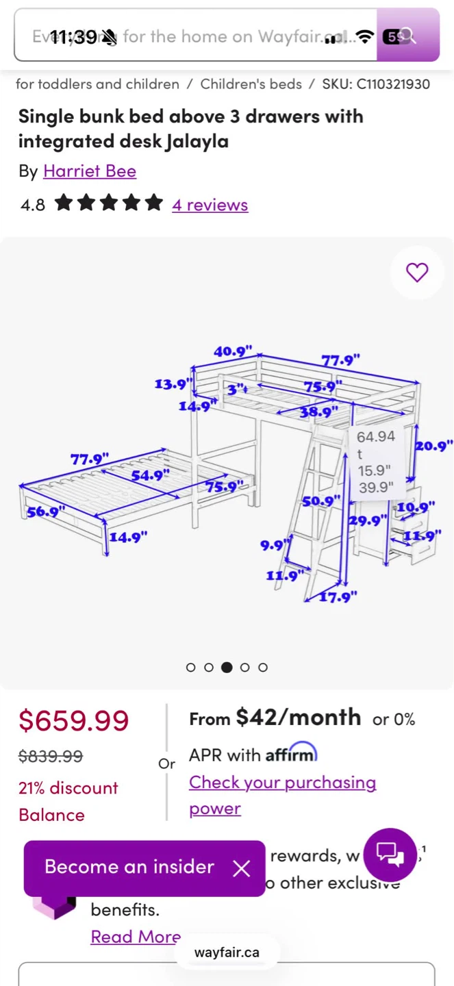 Jalayla twin over full bunk bed with built in desk - photo 2