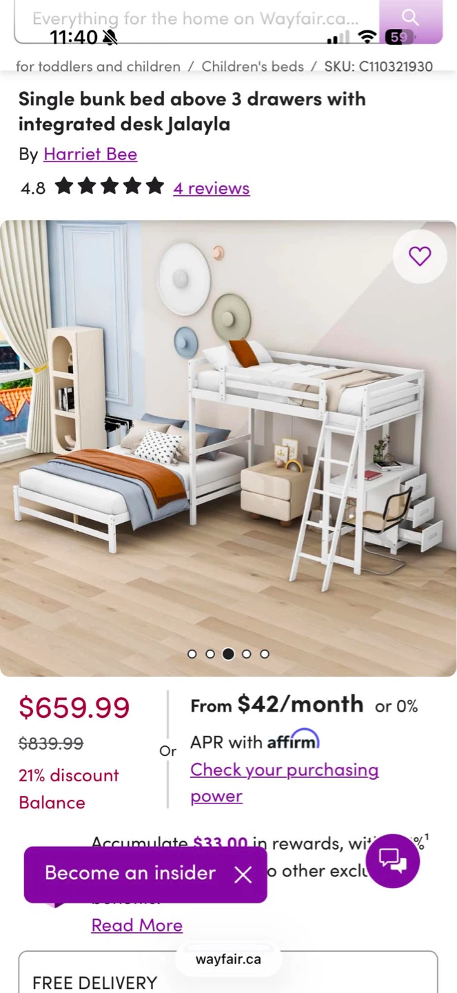 Jalayla twin over full bunk bed with built in desk - photo 4