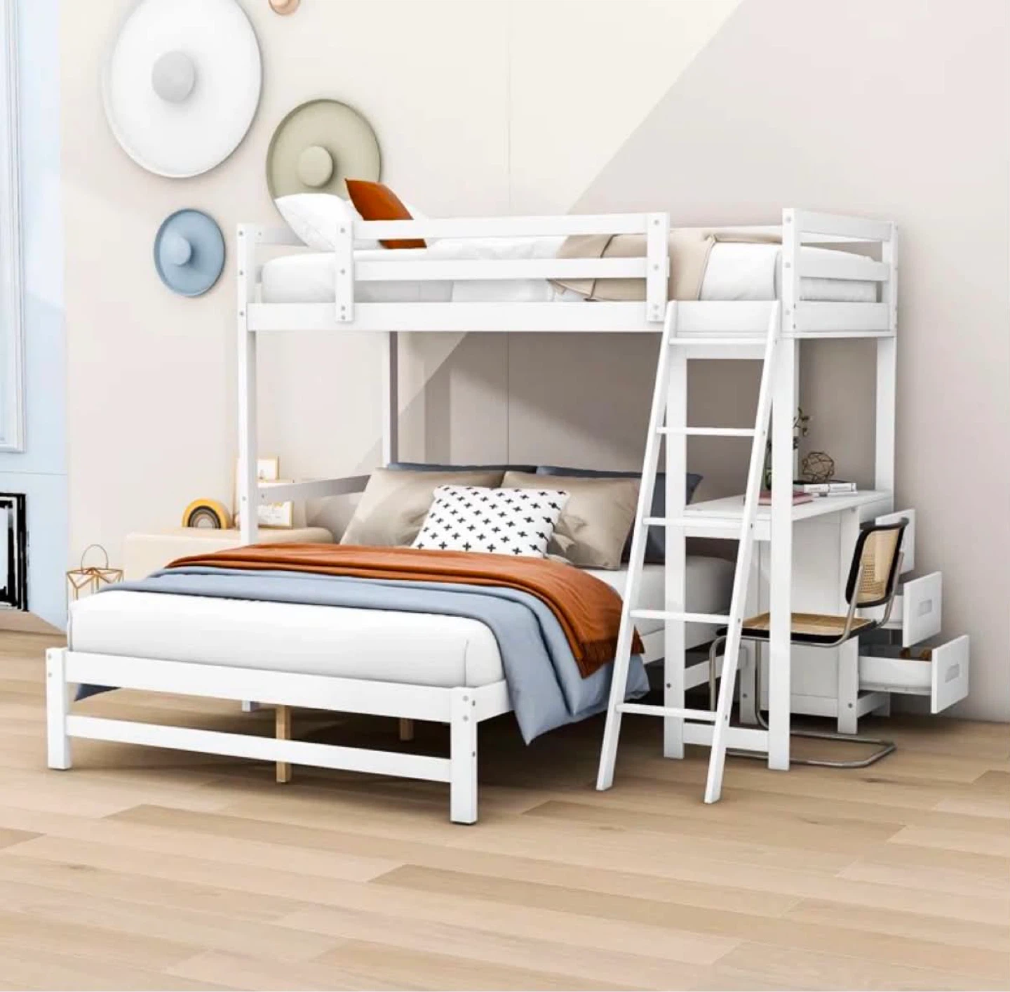 Jalayla twin over full bunk bed with built in desk - photo 3