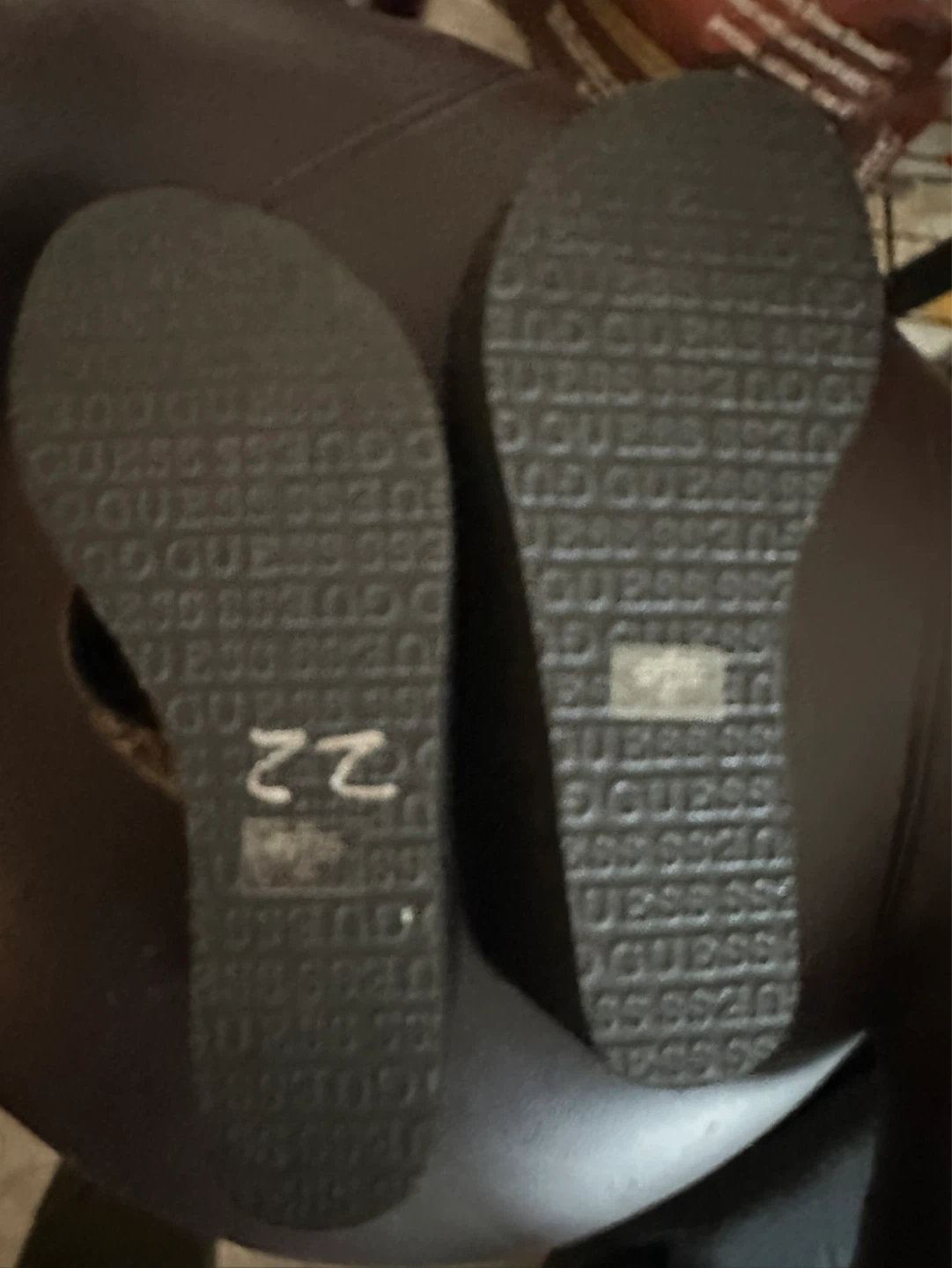 GUESS Black Wedge Flip-Flops with Embellished Straps Size 8 - photo 4