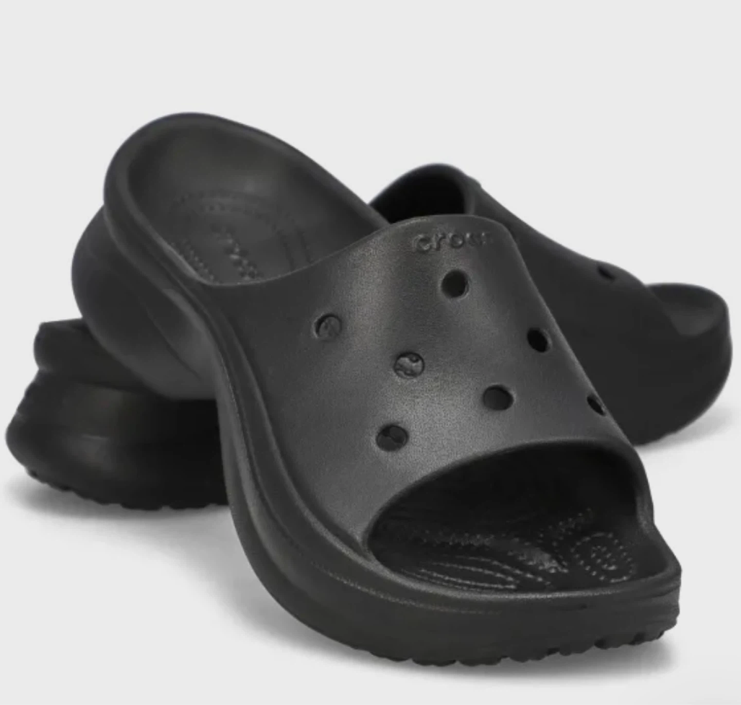 Black Crocs Platform Slides