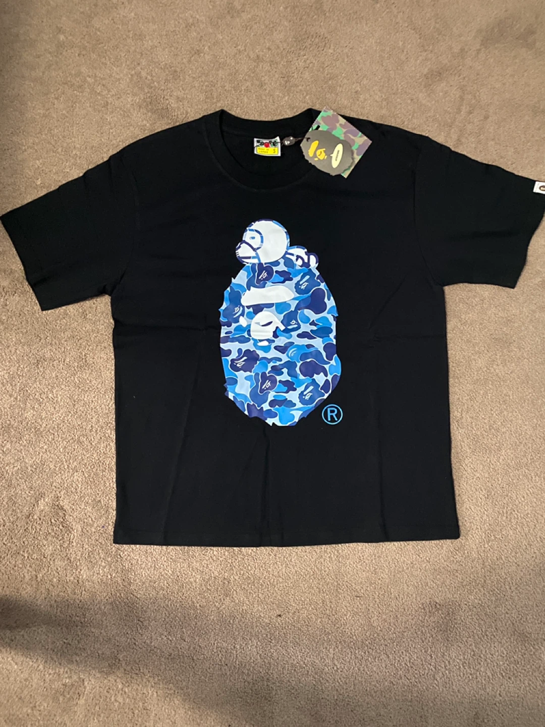 BAPE APE Full Camo T-Shirt Black/Blue Size S
