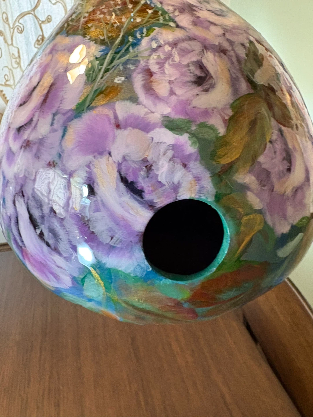 Hand-Painted Gourd Birdhouse with Floral Design - photo 5