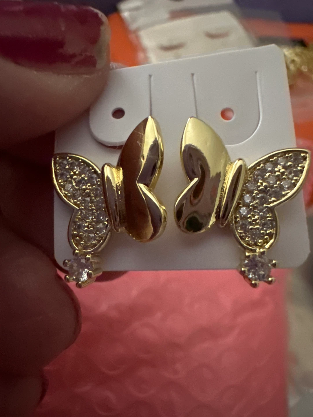 Gold Butterfly Earrings with Crystals