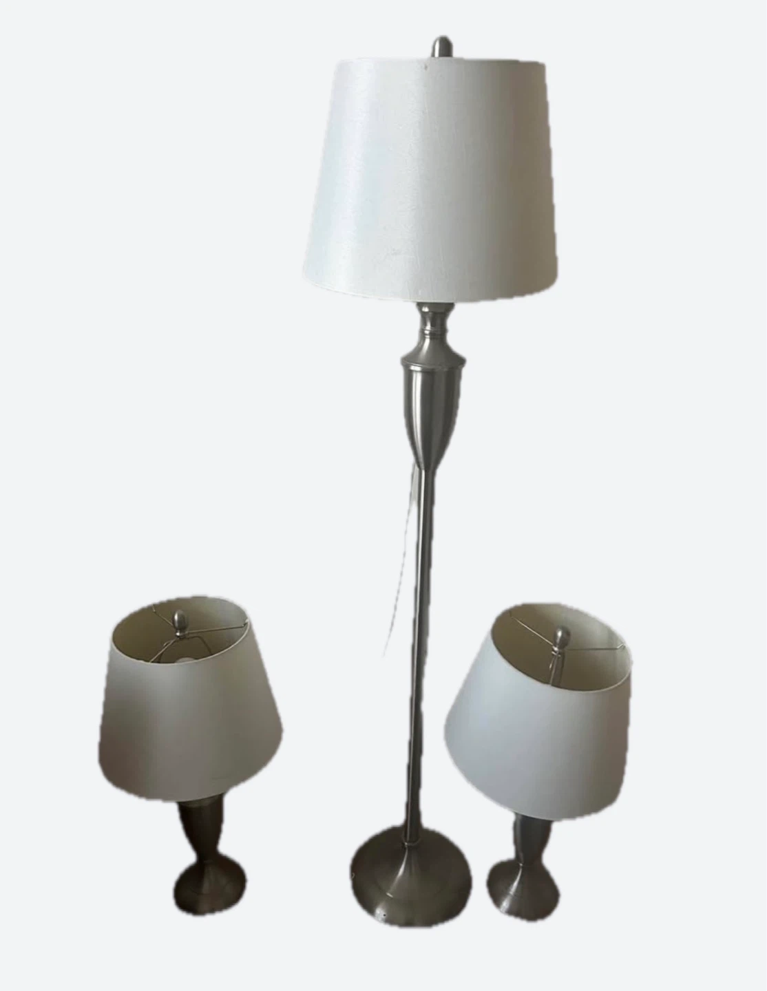 Set of 3 Silver Lamps with White Shades