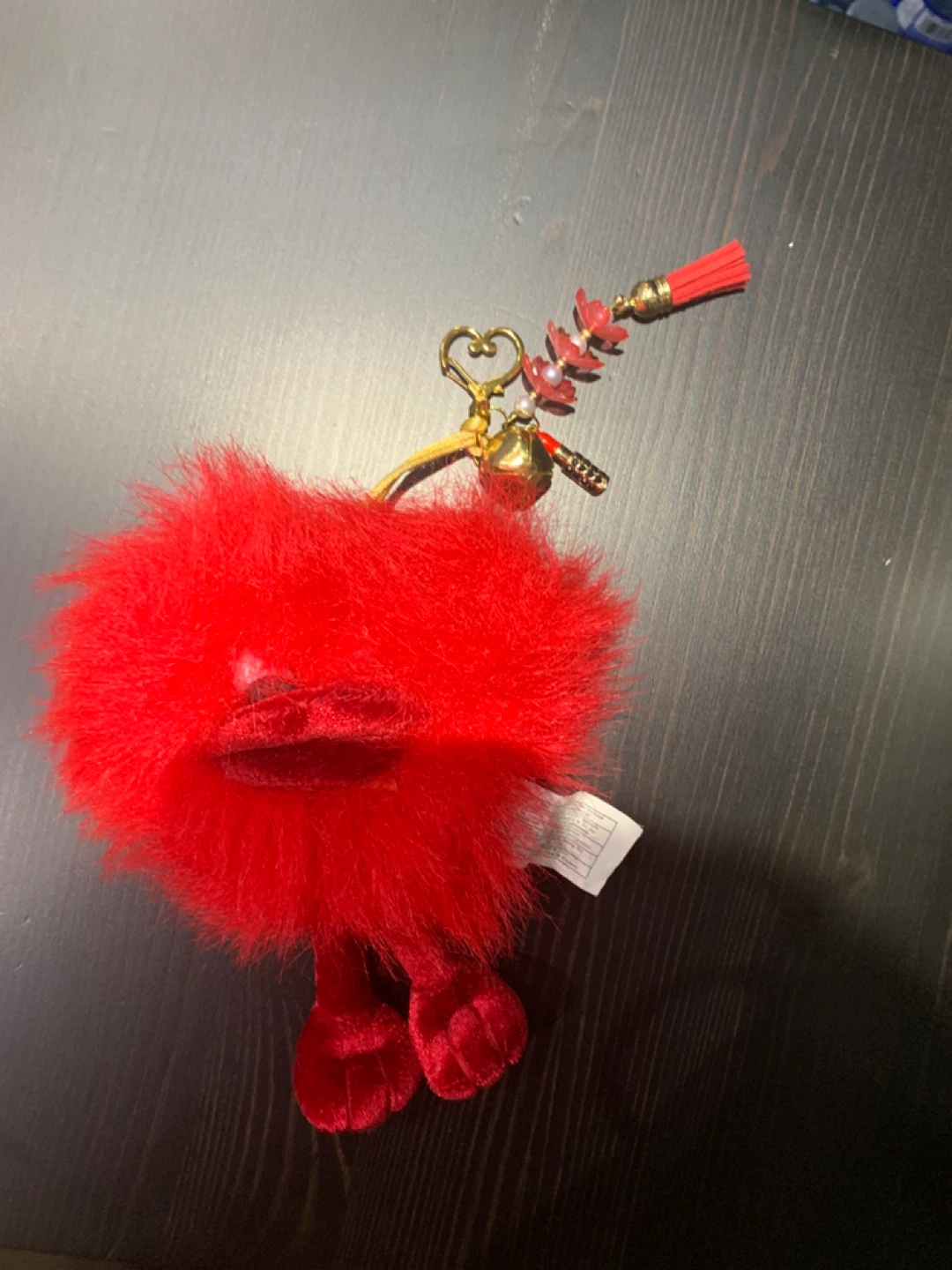 Red Fuzzy Charm with Tassel and Bell