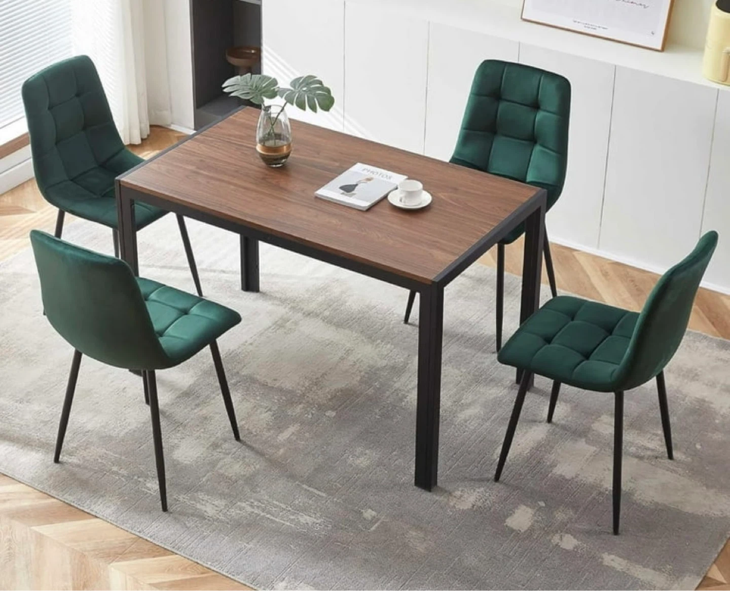 Dining Table - Faux Wood Top, Black Metal Frame