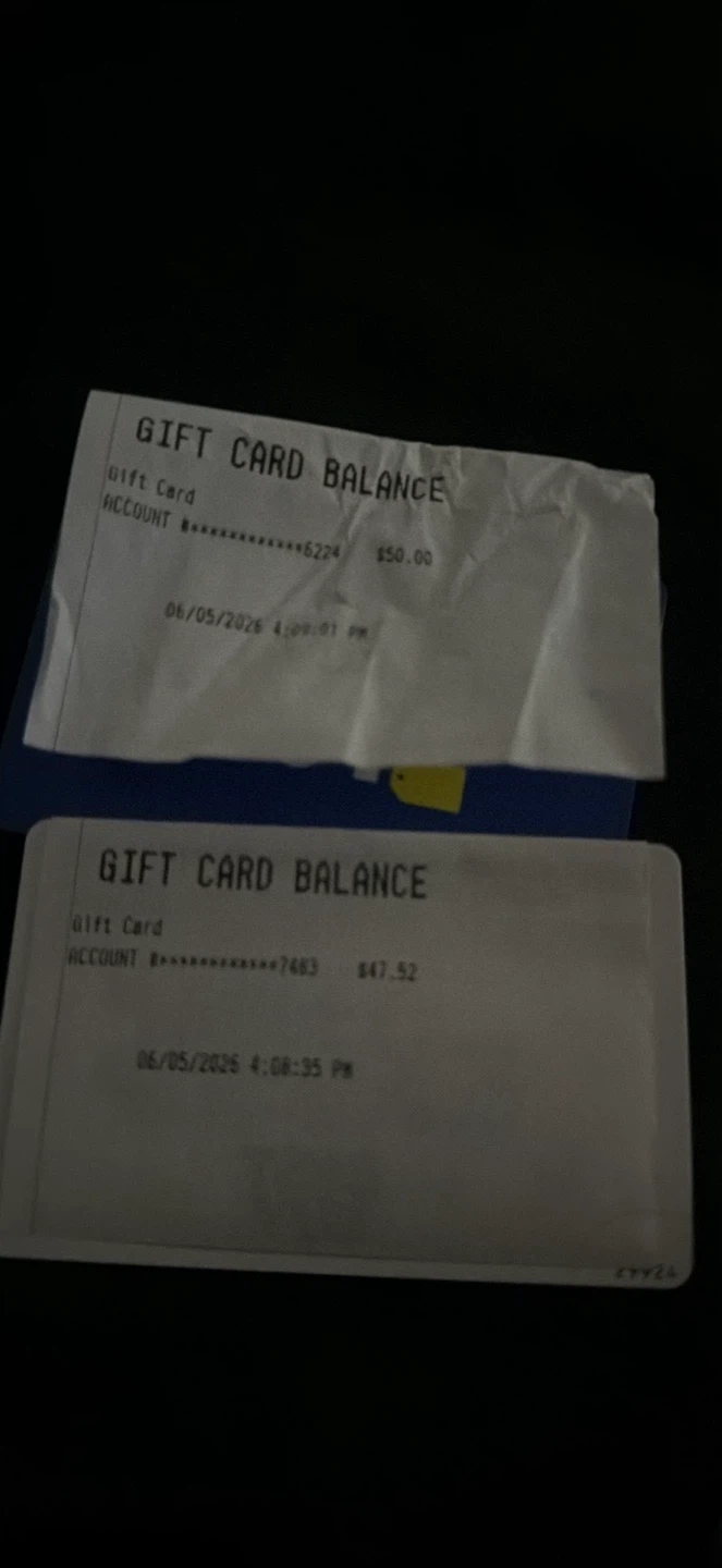 Gift Card Balance - $50.00 1 for 25 2 for 50