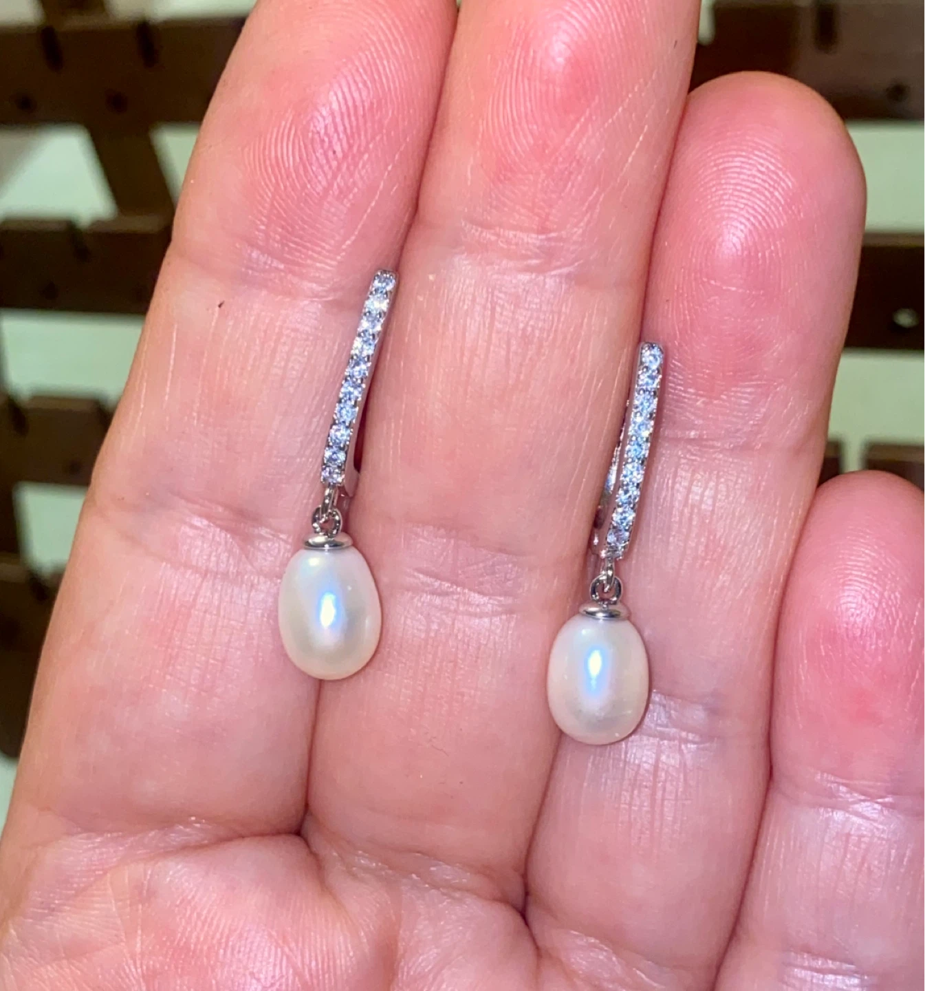 Sterling Silver Pearl & CZ Drop Earrings - photo 3