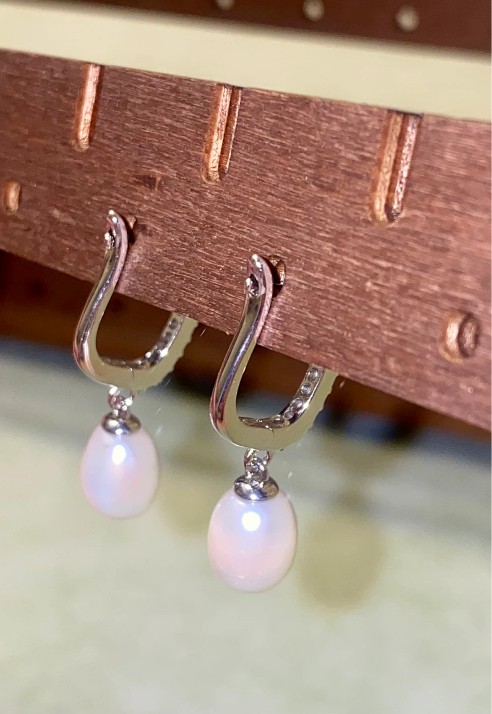 Sterling Silver Pearl & CZ Drop Earrings - photo 2