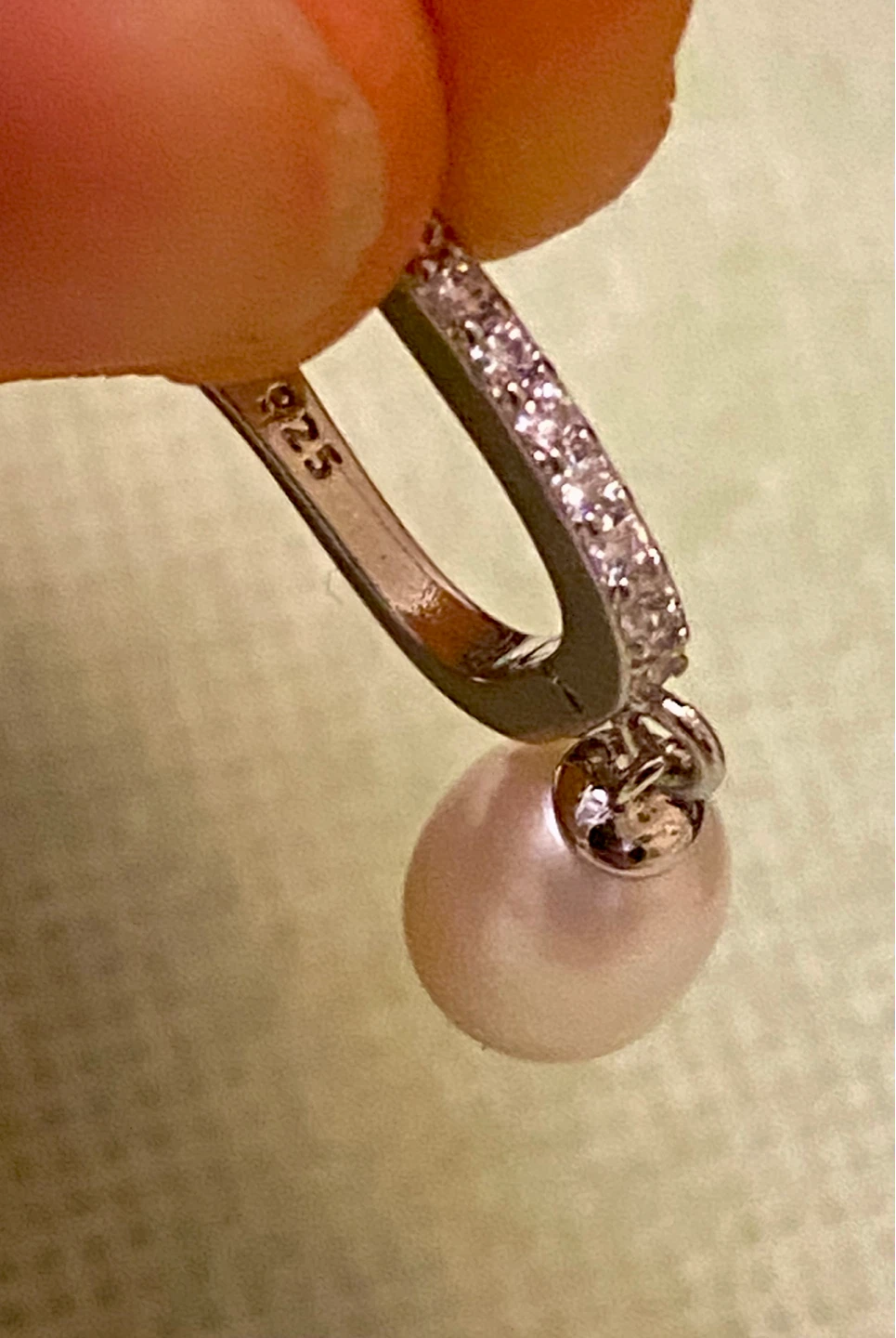 Sterling Silver Pearl & CZ Drop Earrings - photo 5