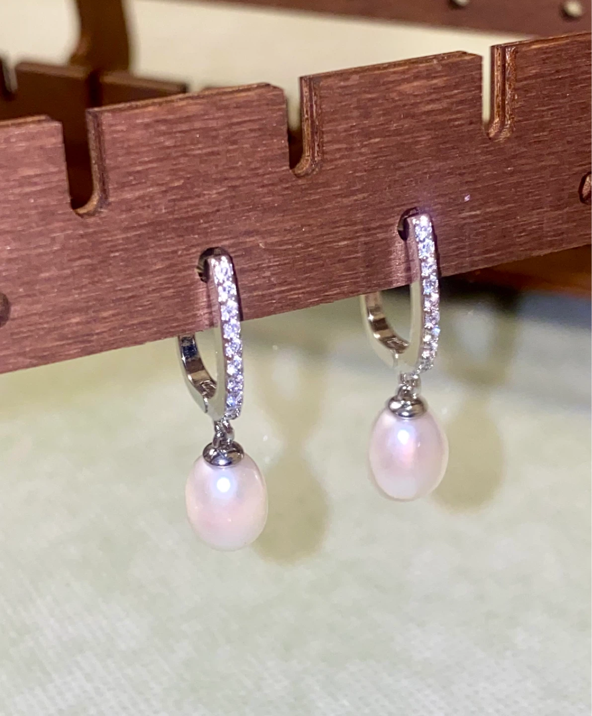 Sterling Silver Pearl & CZ Drop Earrings