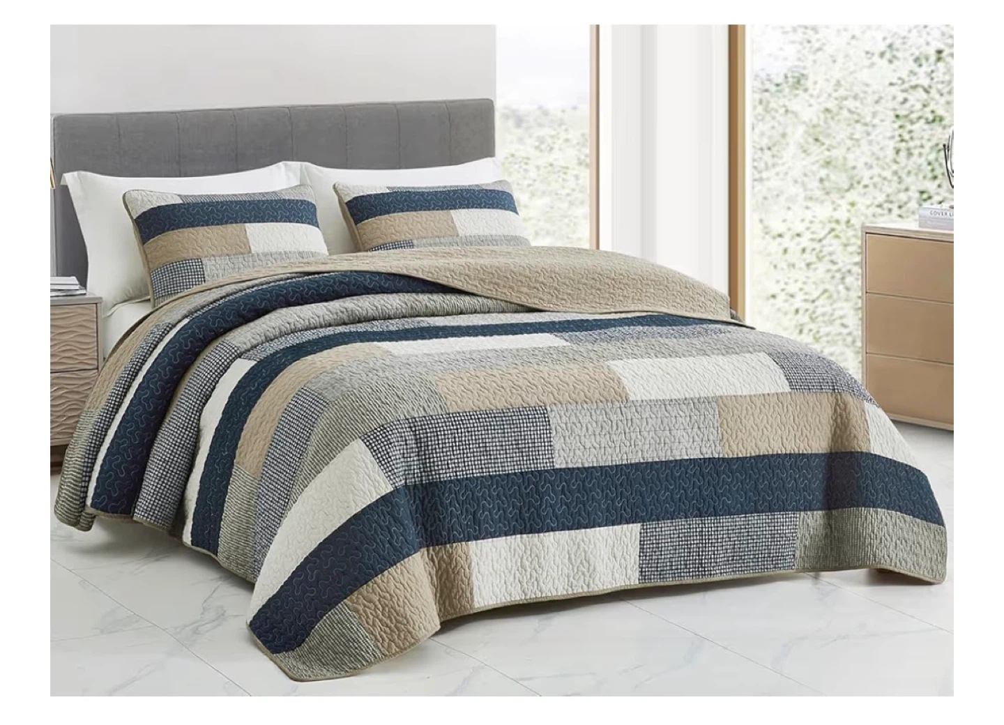 queen sizeStone Washed Chic Rustic Look" Quilt Set