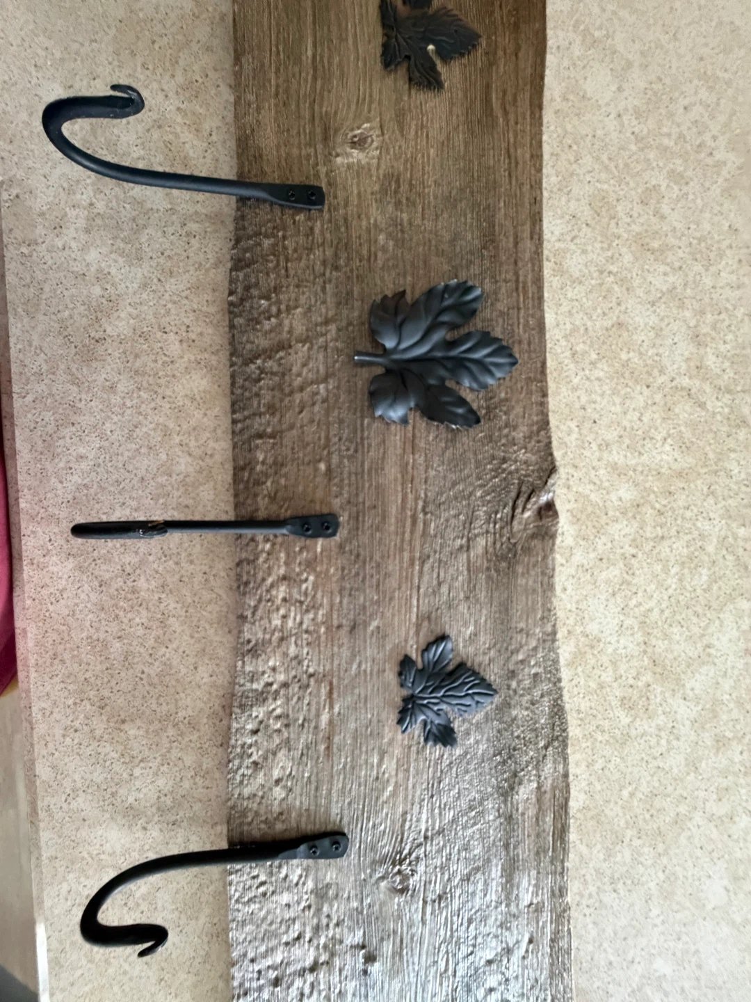 Rustic Wood Wall Hanger with Leaf Accents