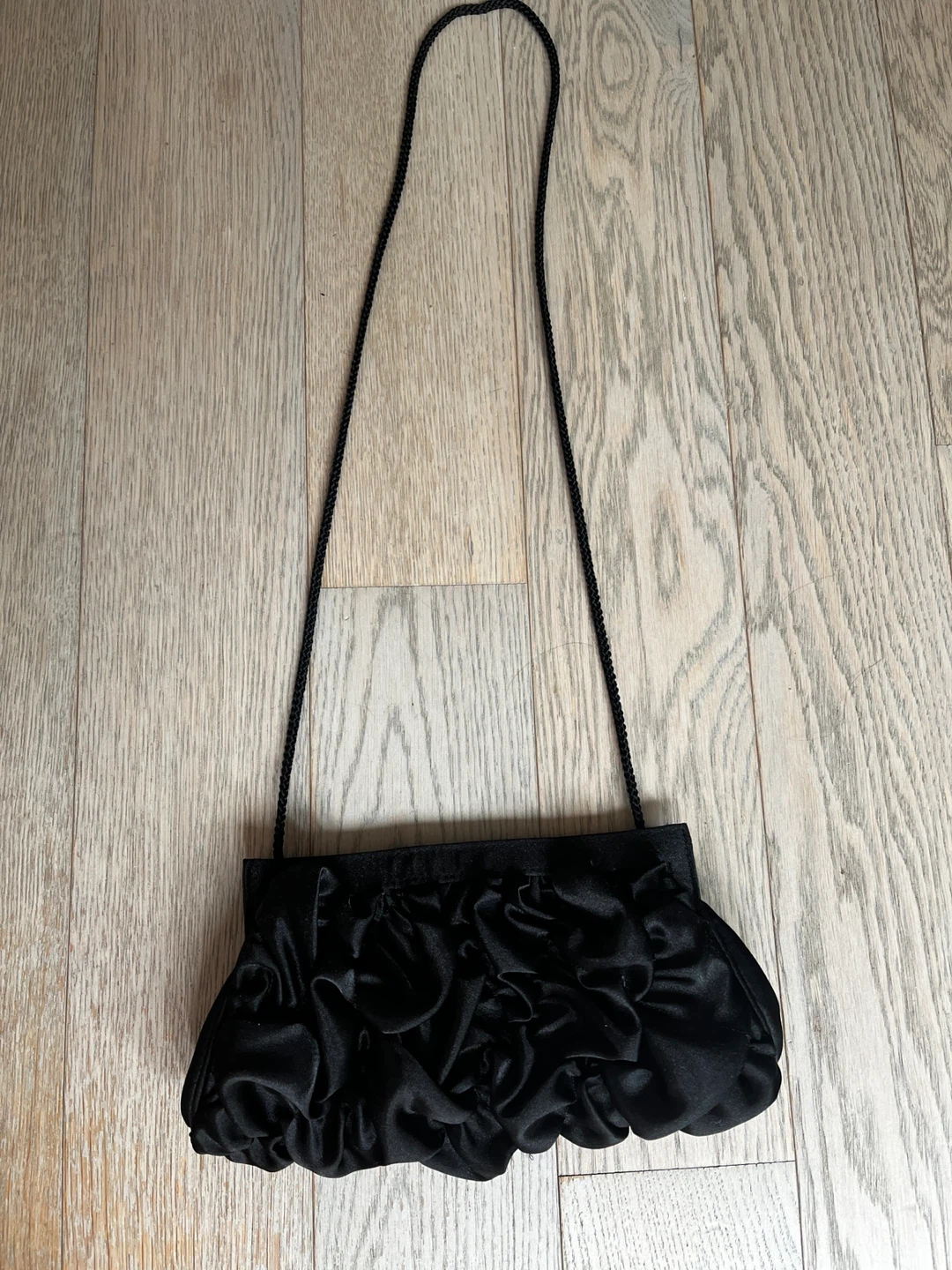 Black Clutch Handbag with Braided Strap
