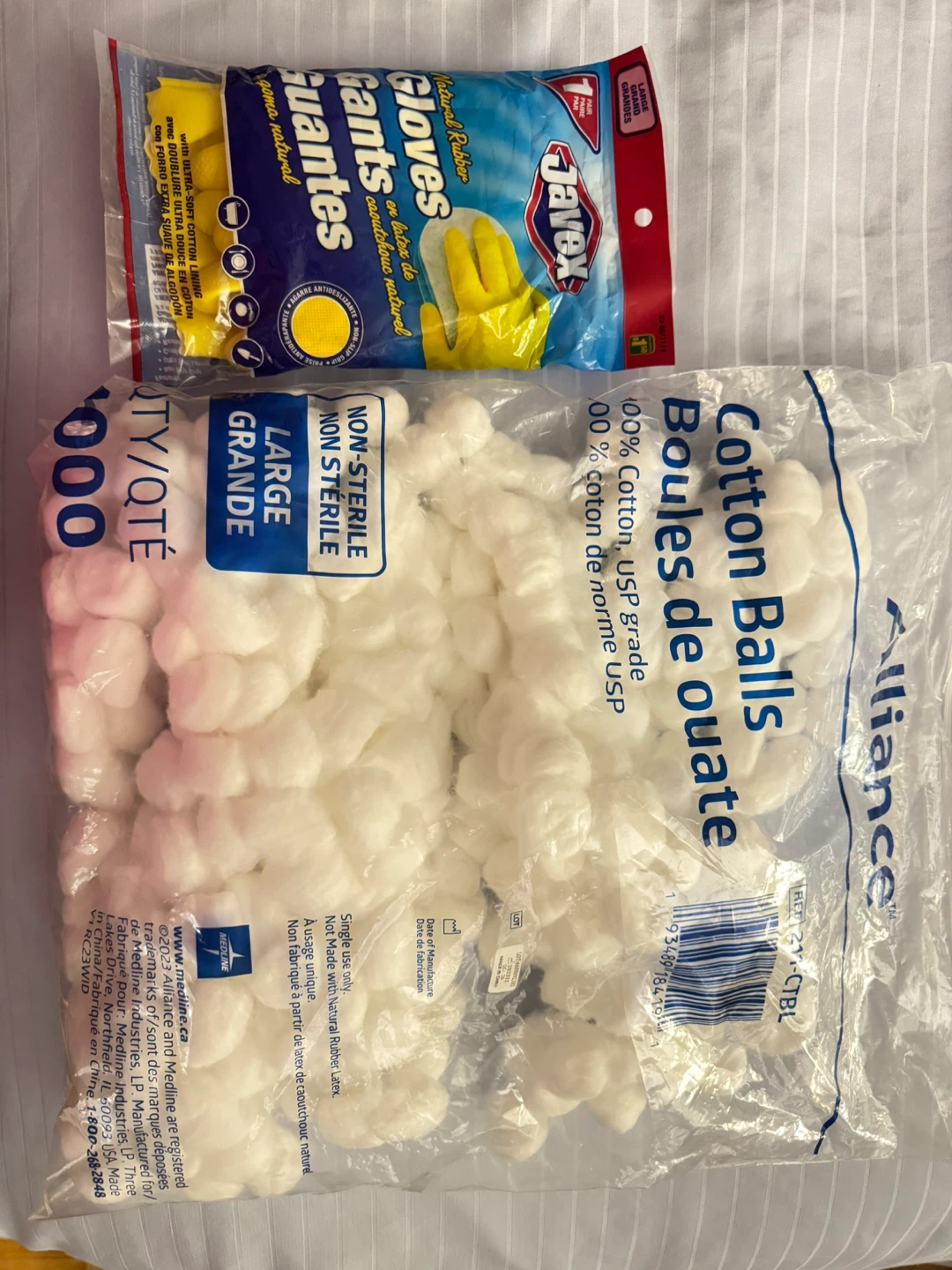 Javex Natural Rubber Gloves & Alliance Cotton Balls