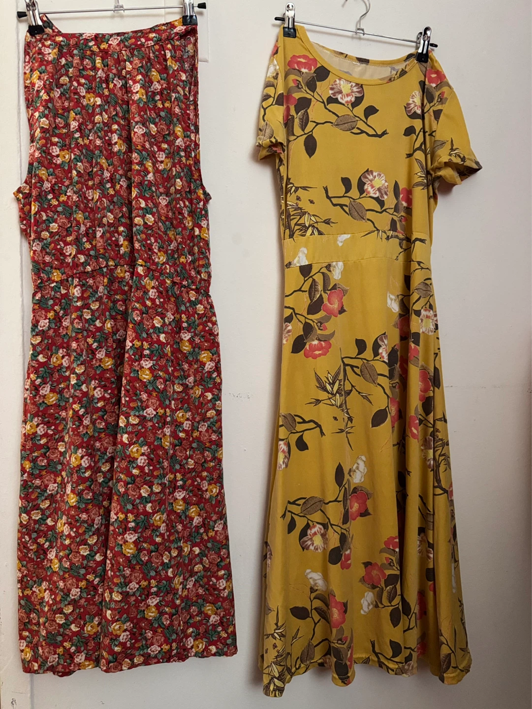 Two Floral Print Dresses - Red and Yellow