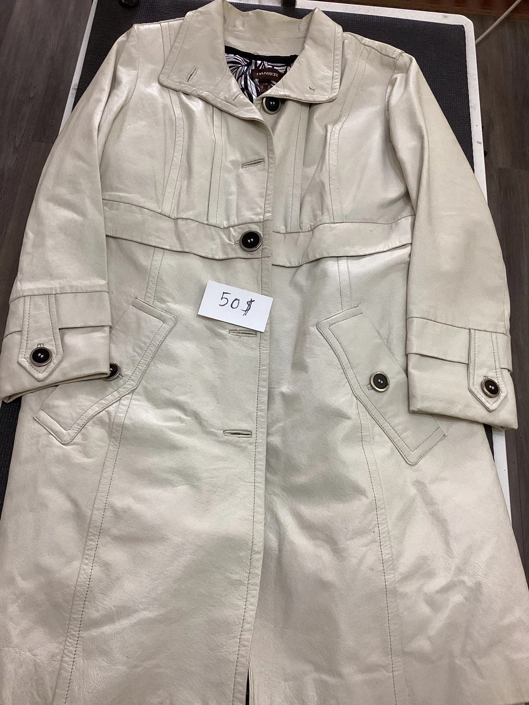 DANIIR Cream Leather Trench Coat