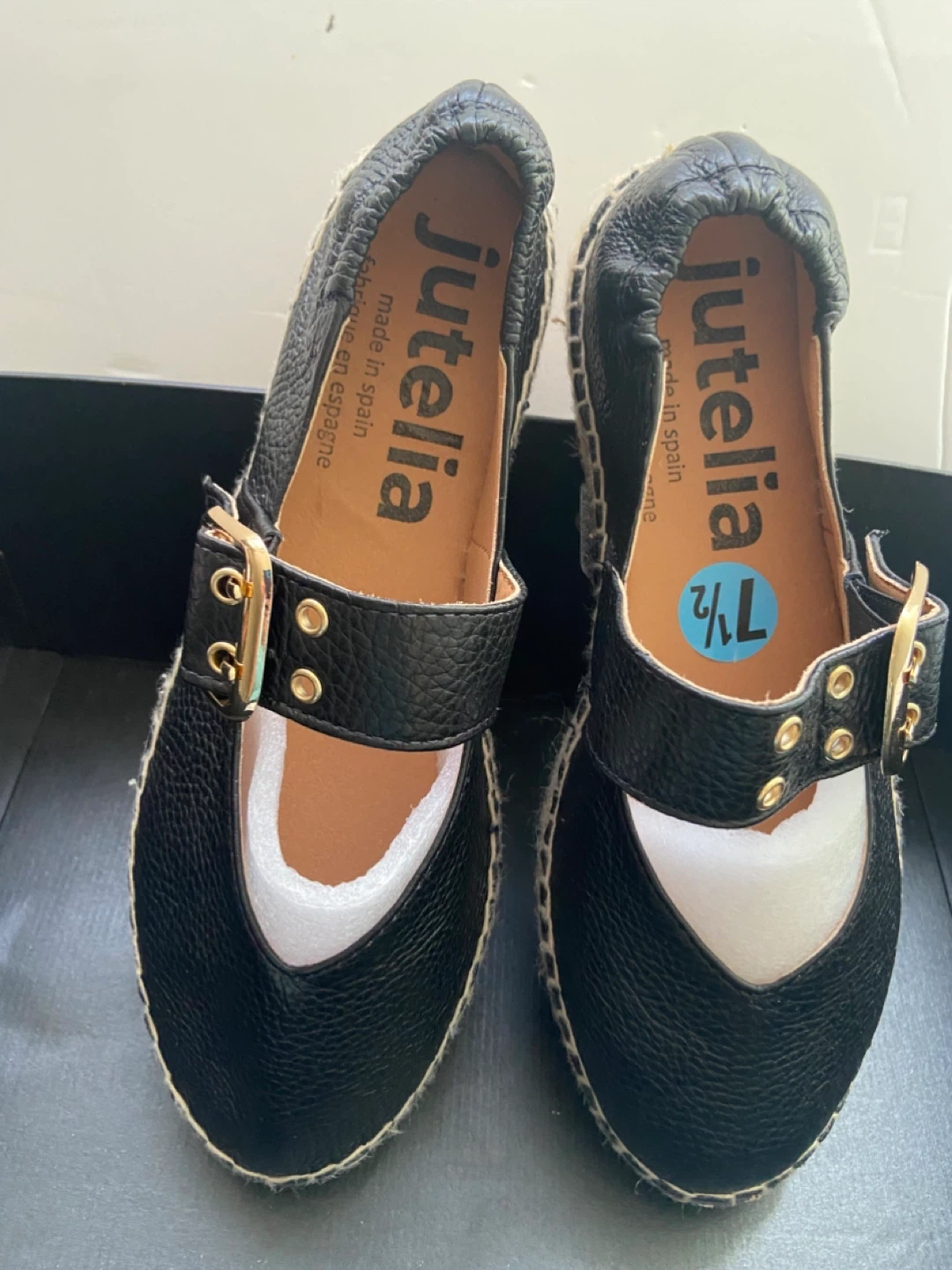Jutelia Black Espadrille Flats with Buckle