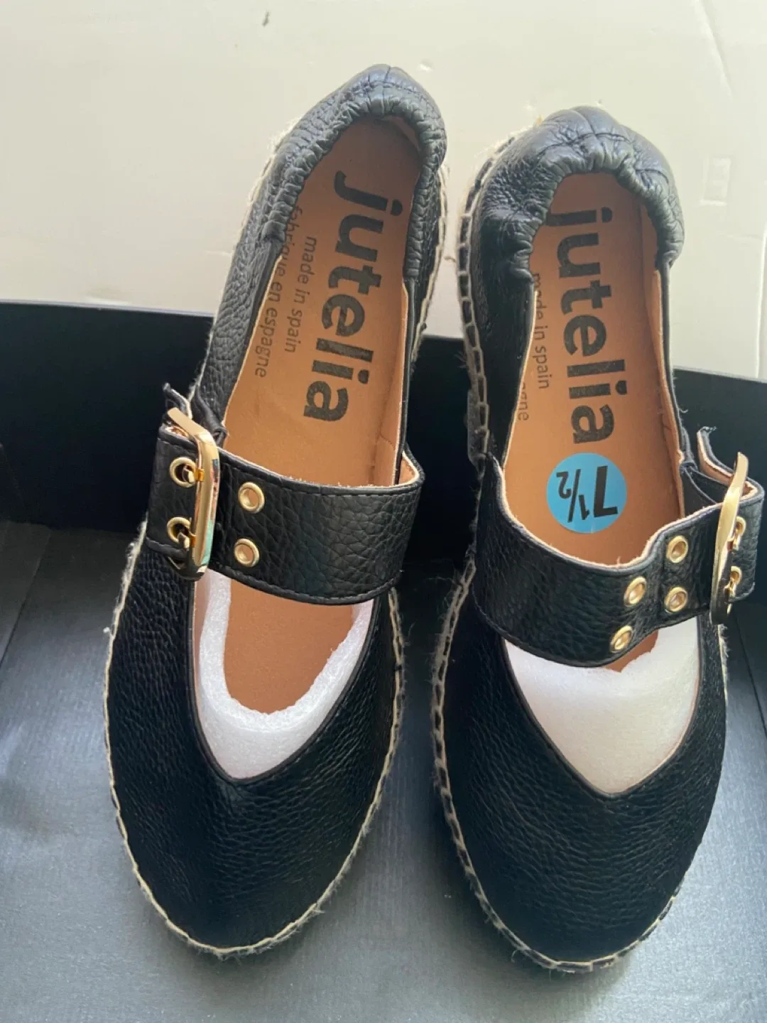 Jutelia Black Espadrille Flats with Buckle