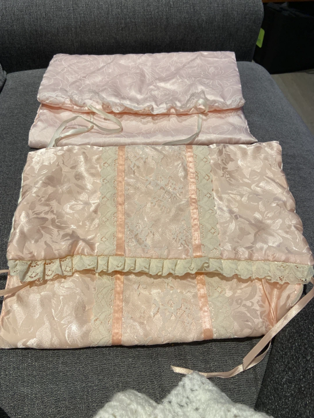 Pink Lace Trimmed Storage Bags (Set of 2)