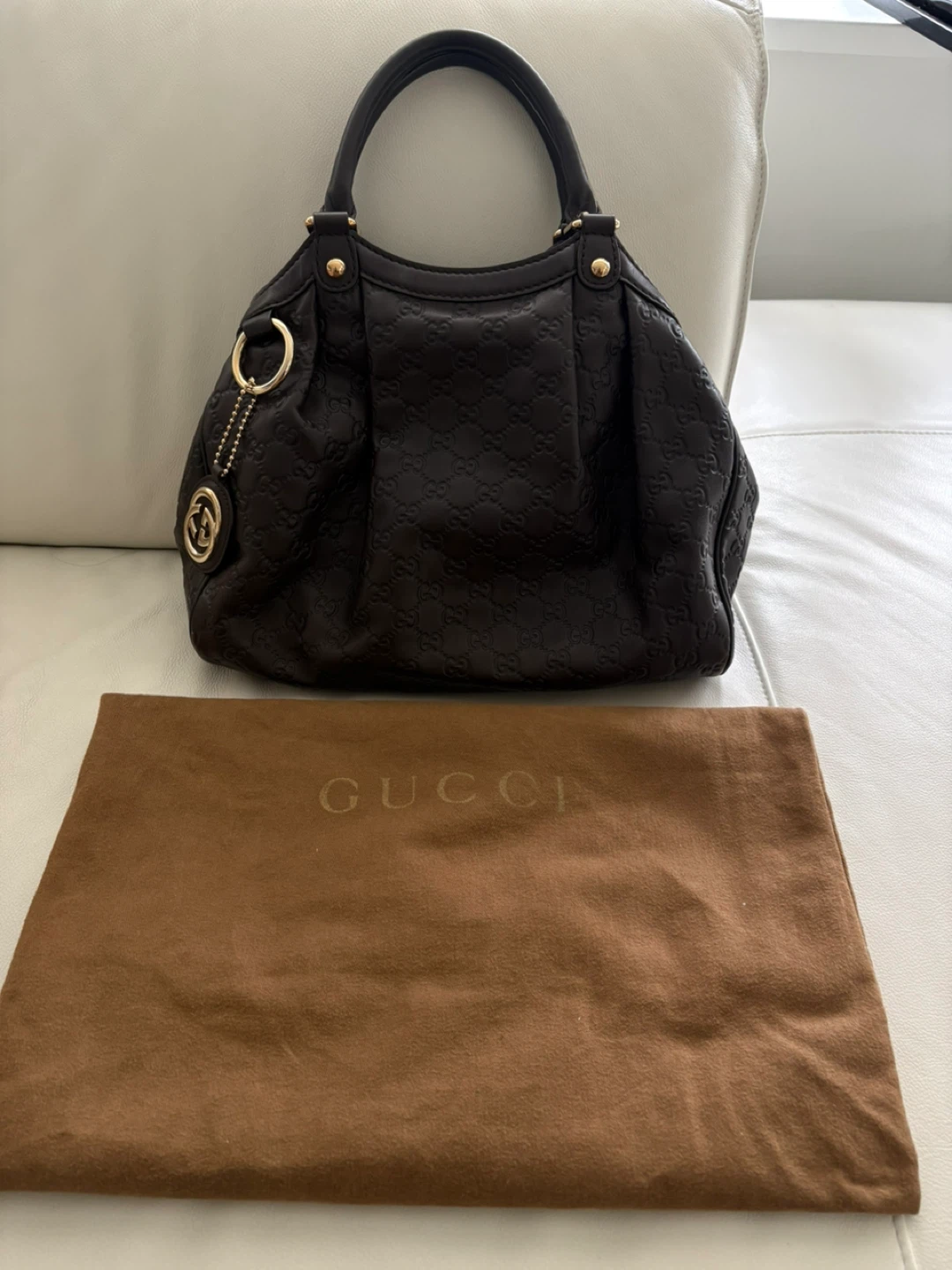 Gucci Brown Monogram Leather Handbag