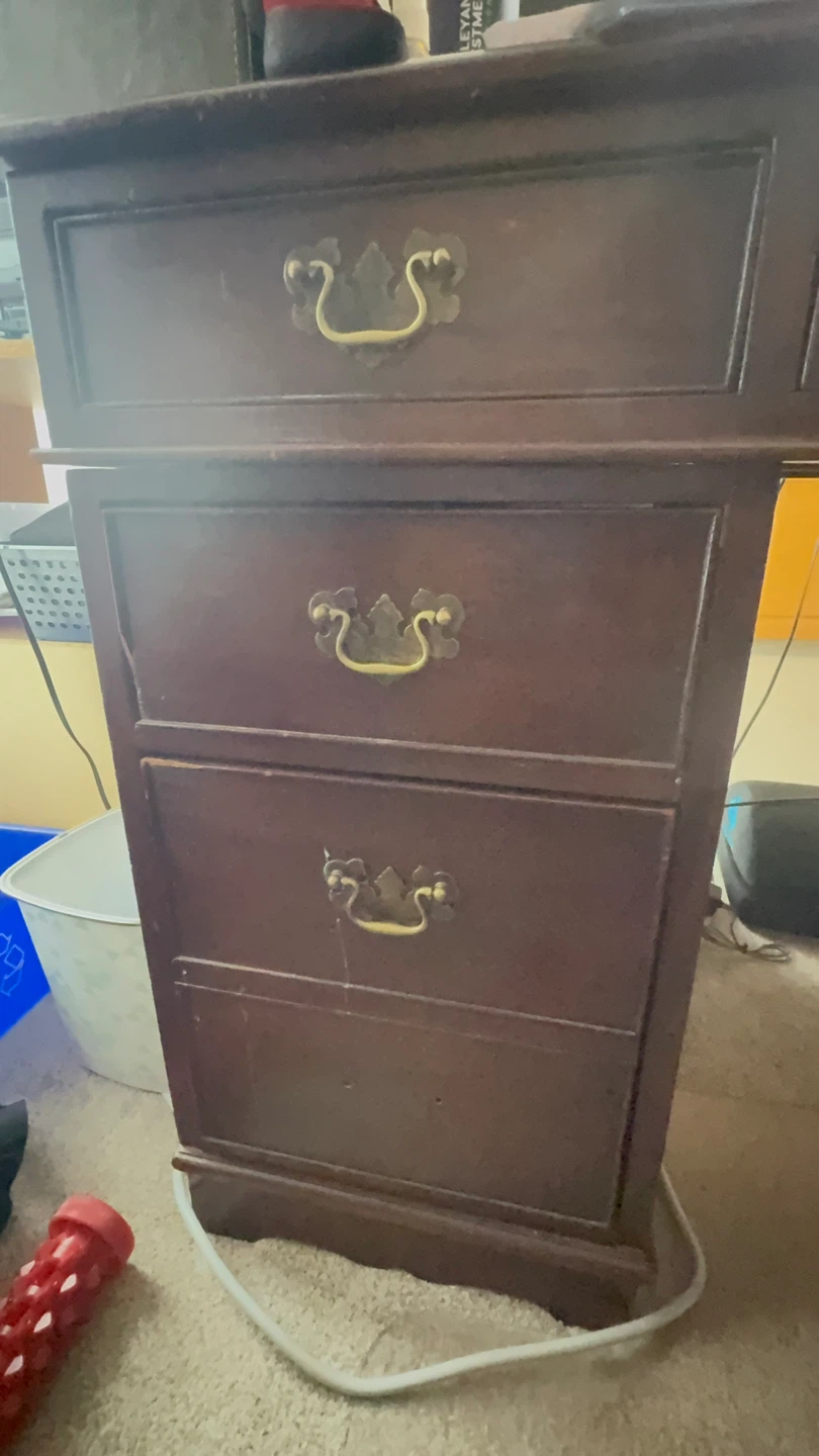 Dark Solid Wood Desk with Drawers - photo 2