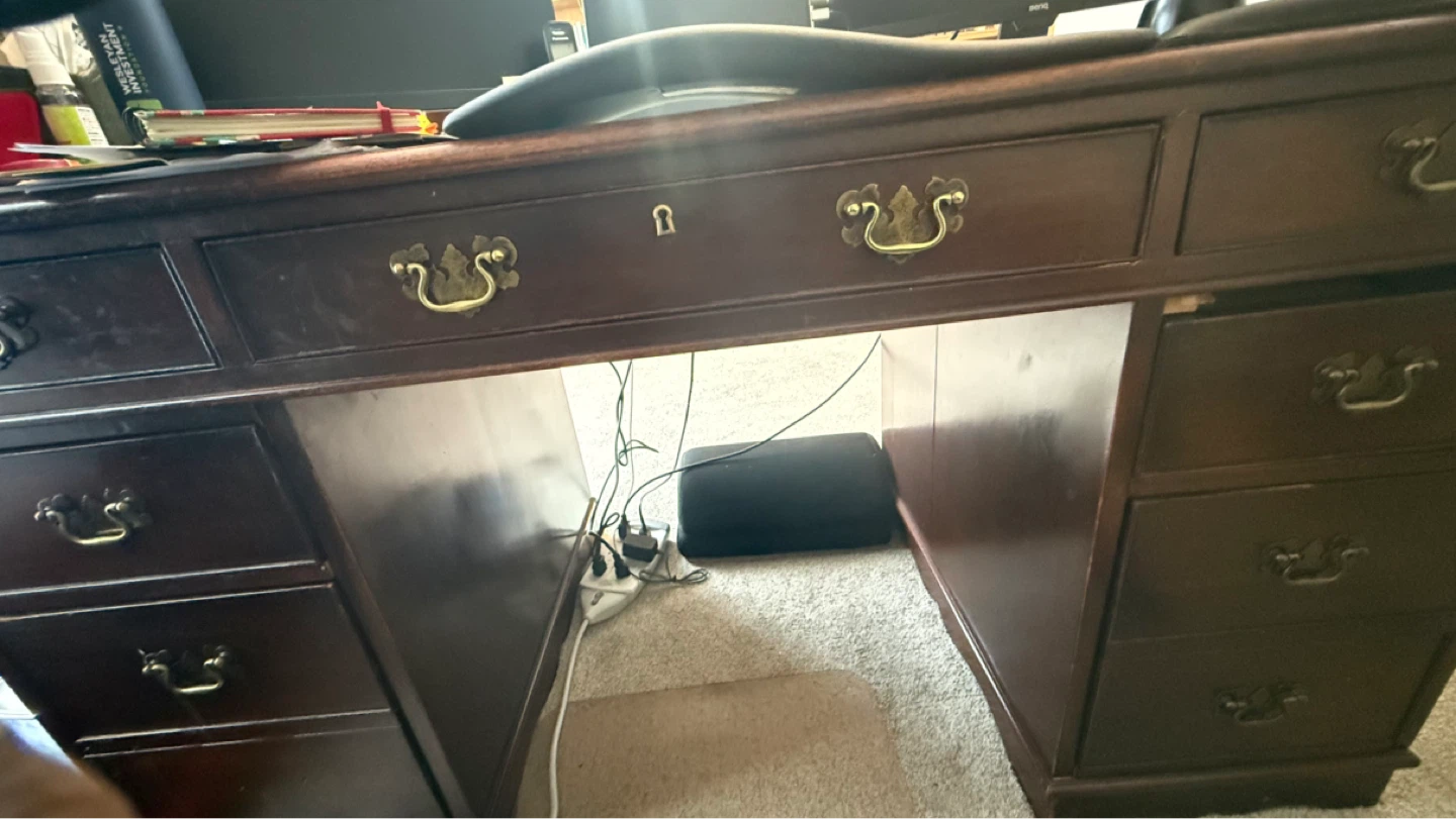 Dark Solid Wood Desk with Drawers - photo 3