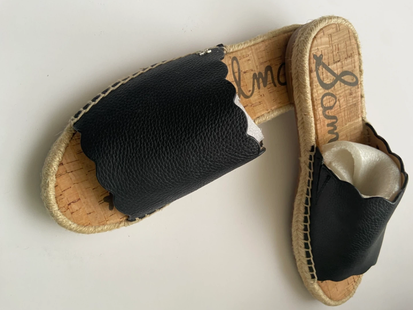 Sam Edelman Black Leather Scalloped Slides Espadrille Sandals - photo 2