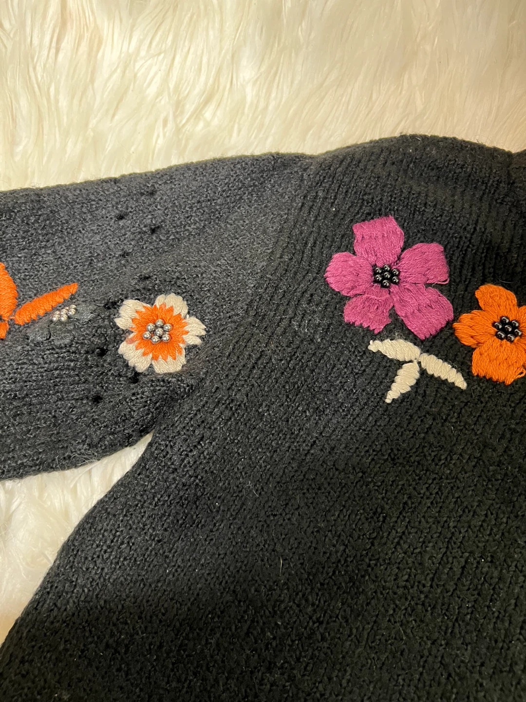 Cream Black Embroidered Floral Sweater - photo 3