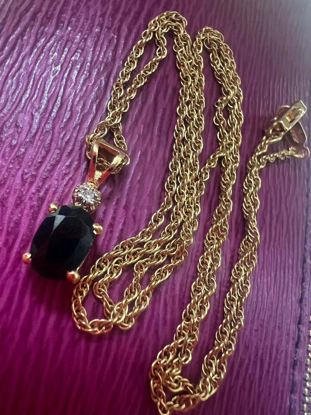 14K Gold Plated Necklace with Black Gem