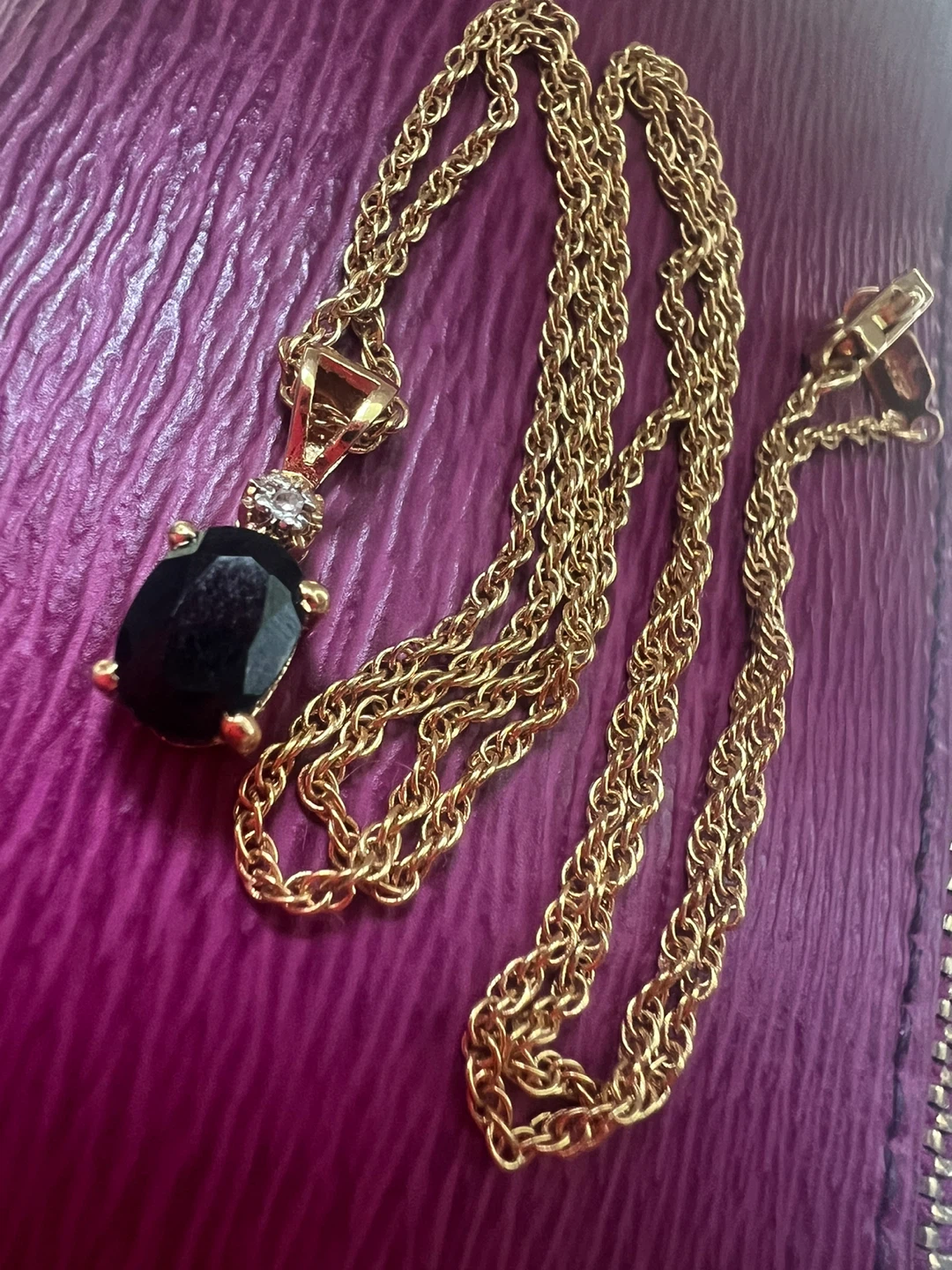 14K Gold Plated Necklace with Black Gem - photo 3