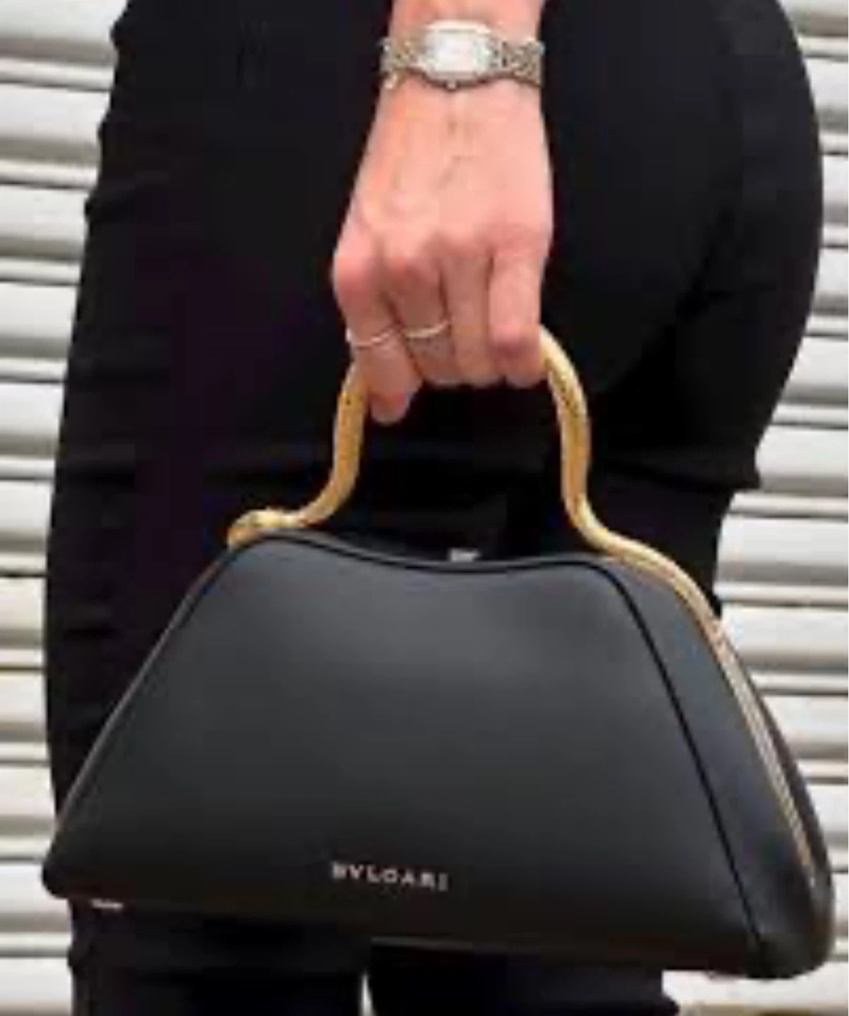 Bvlgari Black Leather Handbag with Gold Snake Handle