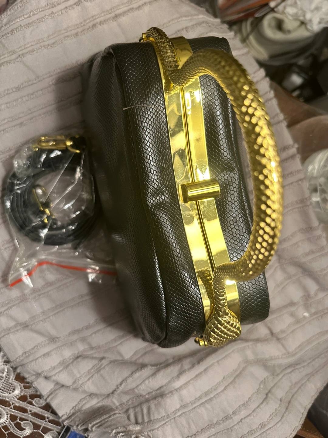 Bvlgari Black Leather Handbag with Gold Snake Handle - photo 3