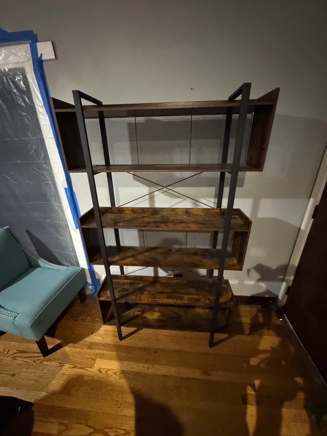 Rustic Wood Bookshelf with Black Metal Frame