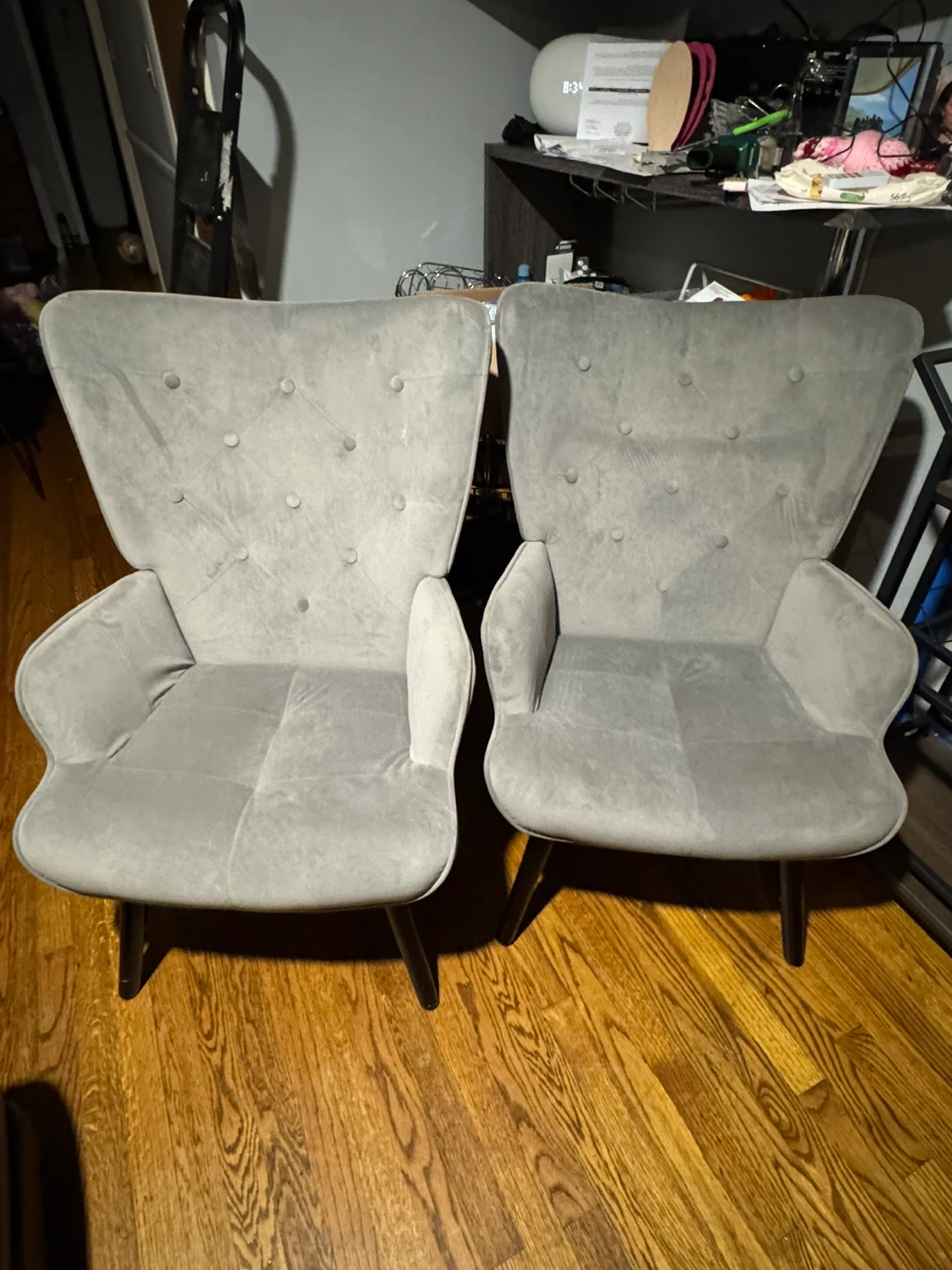 Pair of Gray Velvet Accent Chairs