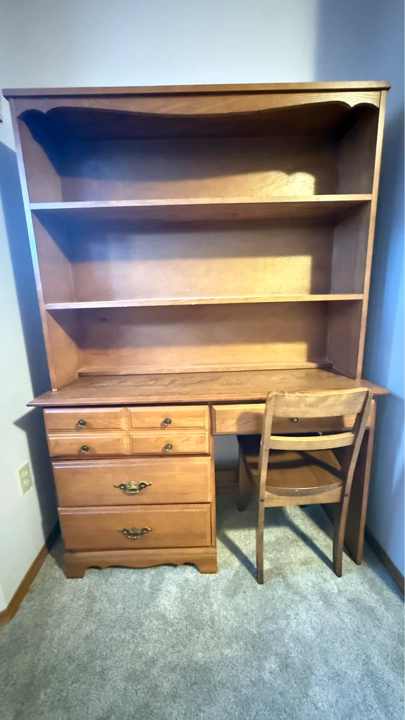 Wooden Desk with Hutch and Chair