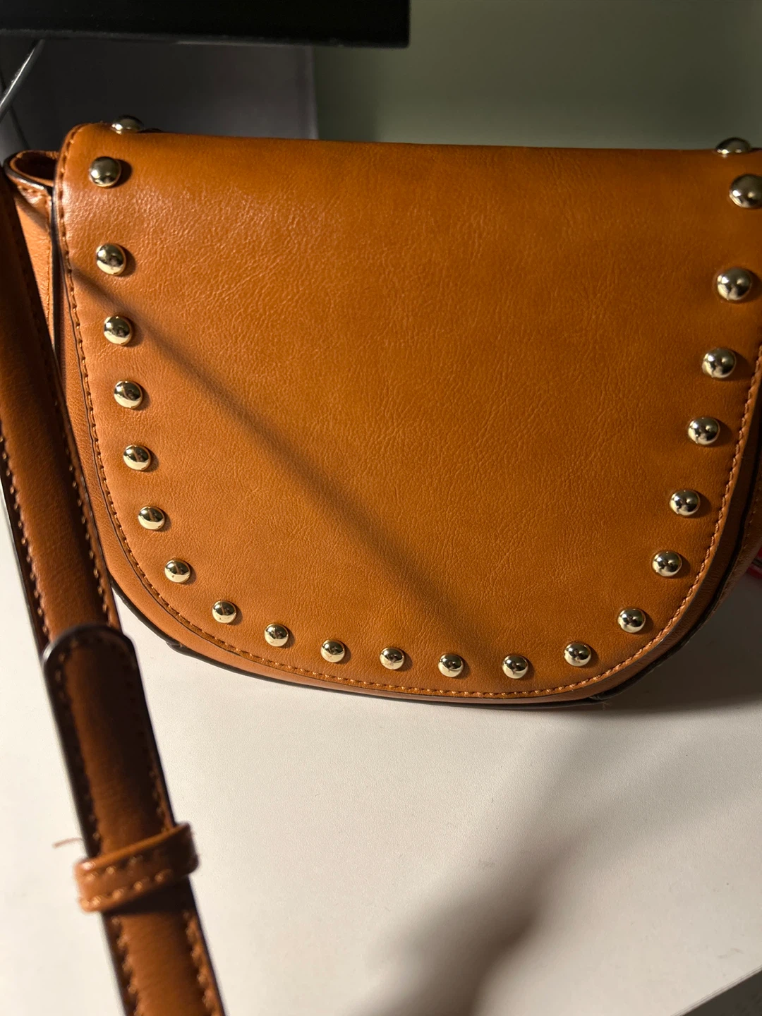 Brown Saddle Bag with Gold Studs