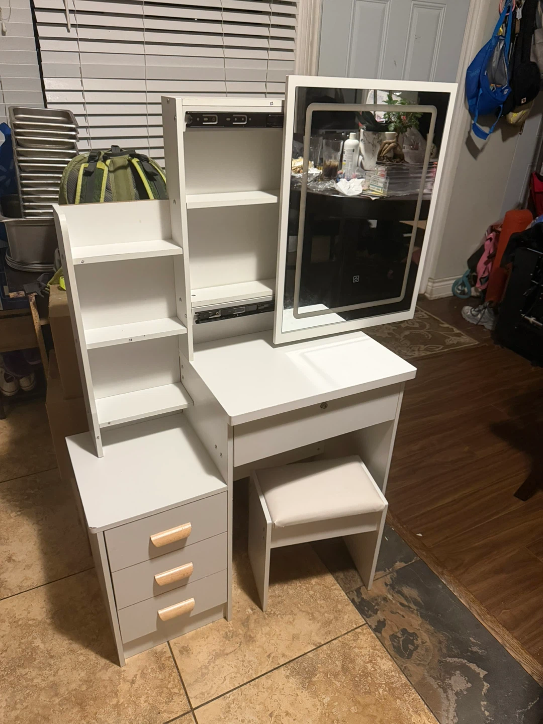 White Vanity Set with LED Mirror and Stool - photo 2