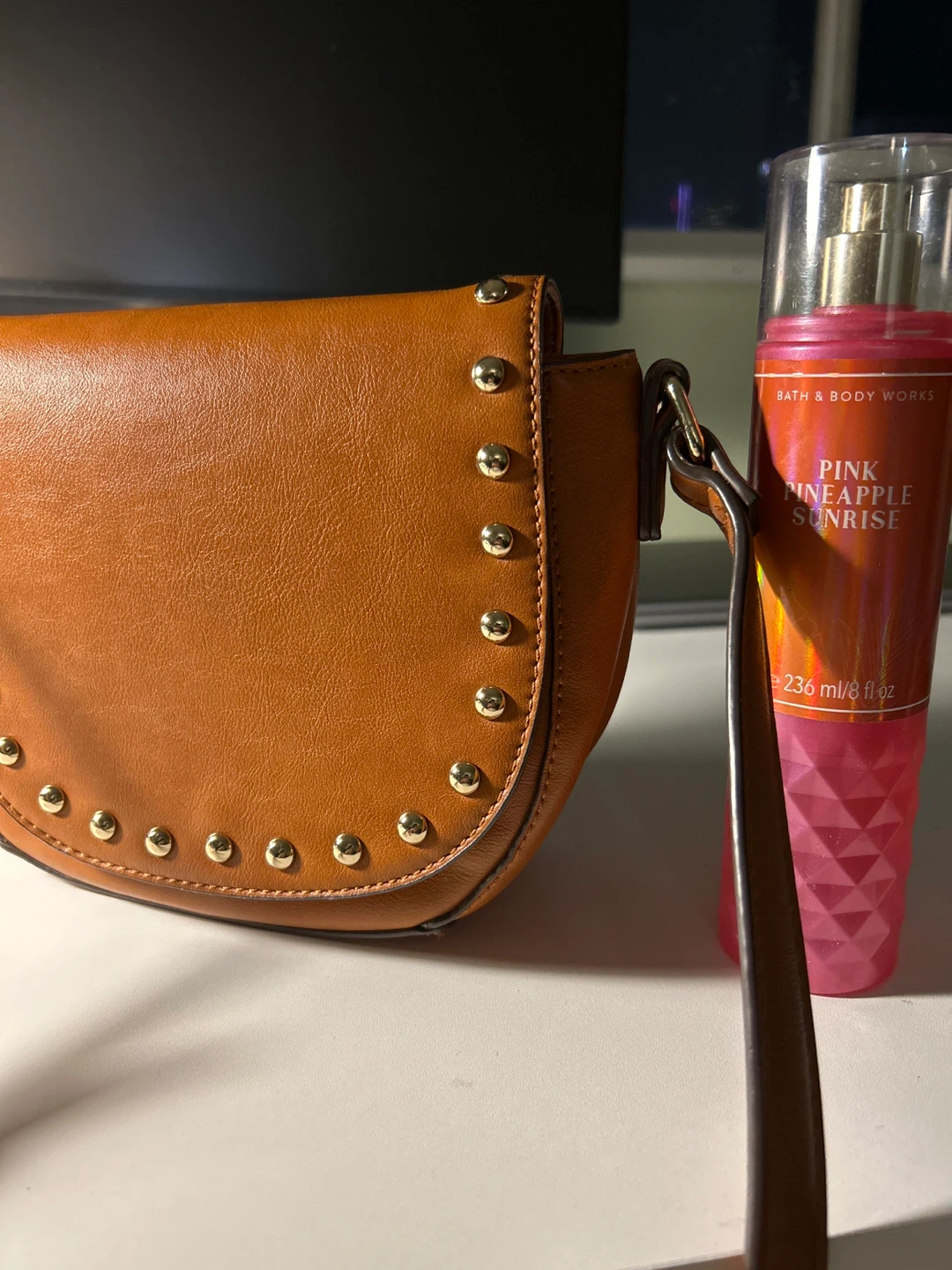 Brown Saddle Bag with Gold Studs - photo 3