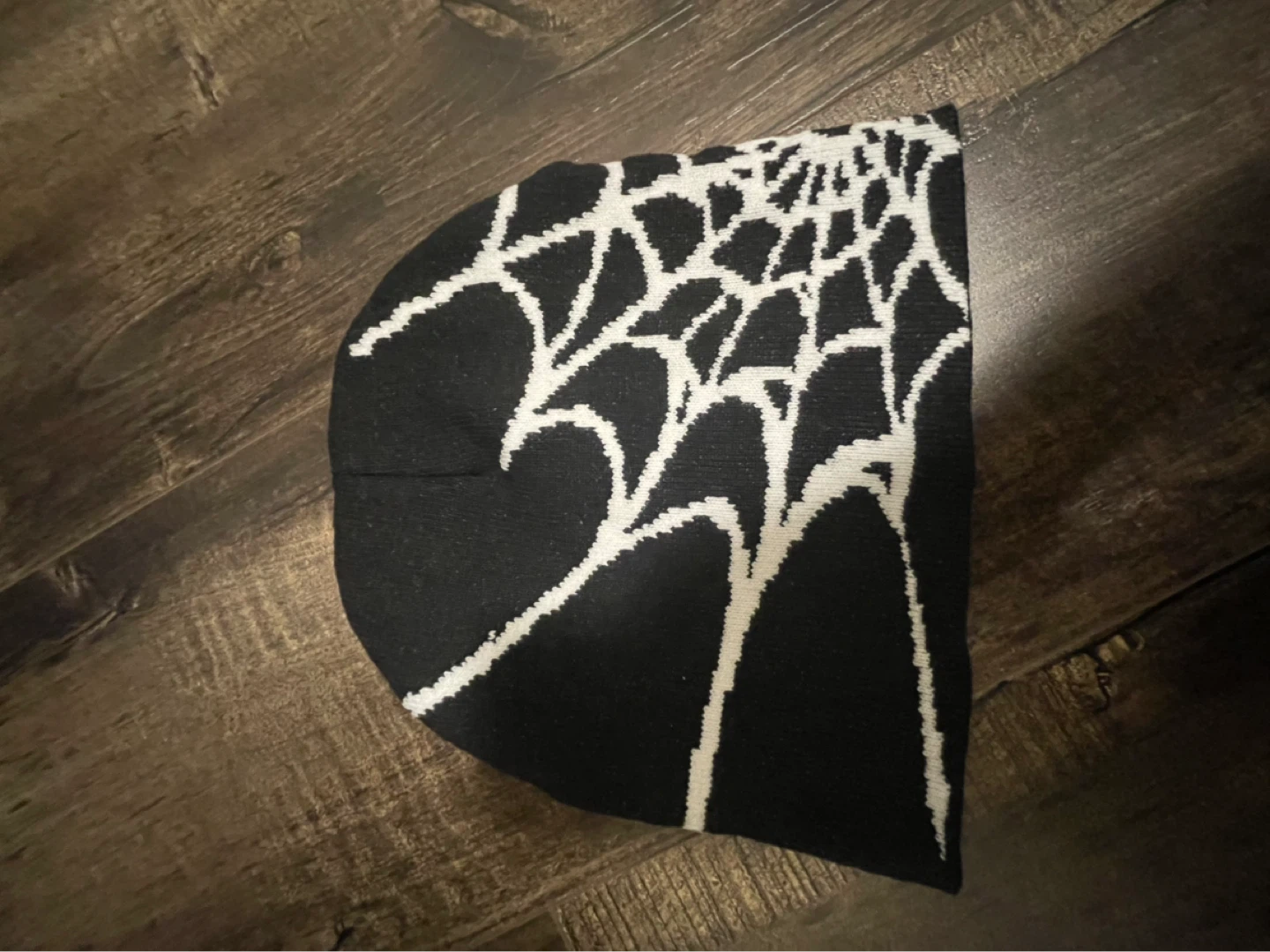 Black Beanie with White Spider Web Design - photo 2