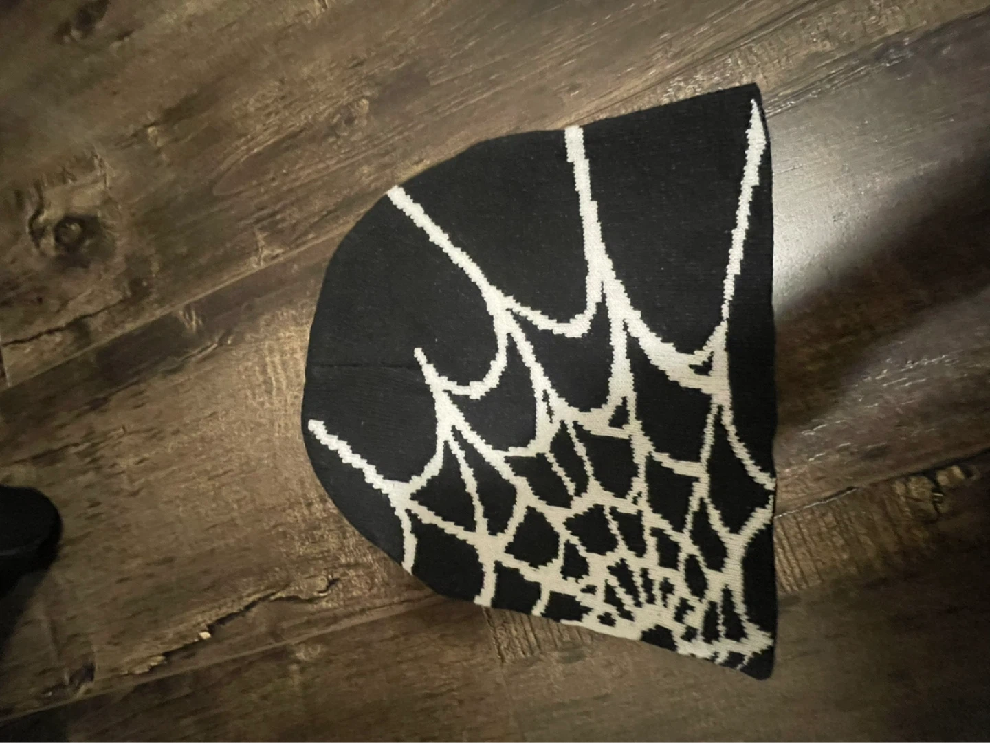 Black Beanie with White Spider Web Design