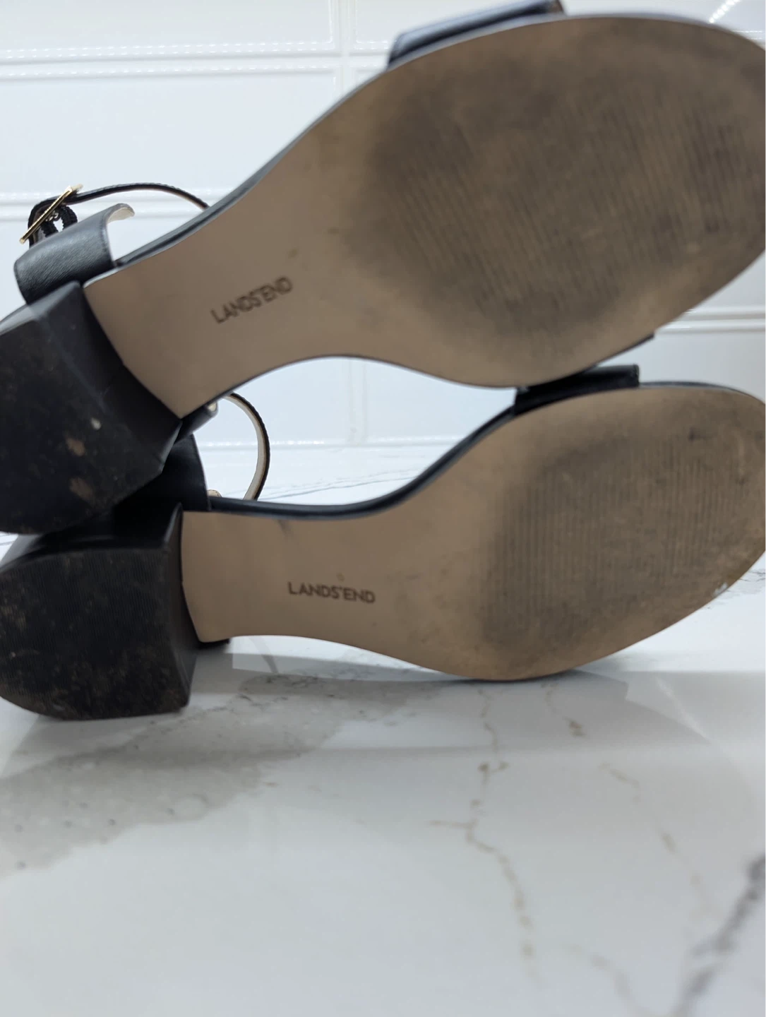 Lands' End Black Block Heel Sandals US 8B - photo 4