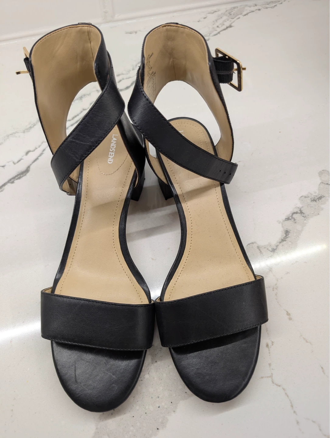 Lands' End Black Block Heel Sandals US 8B