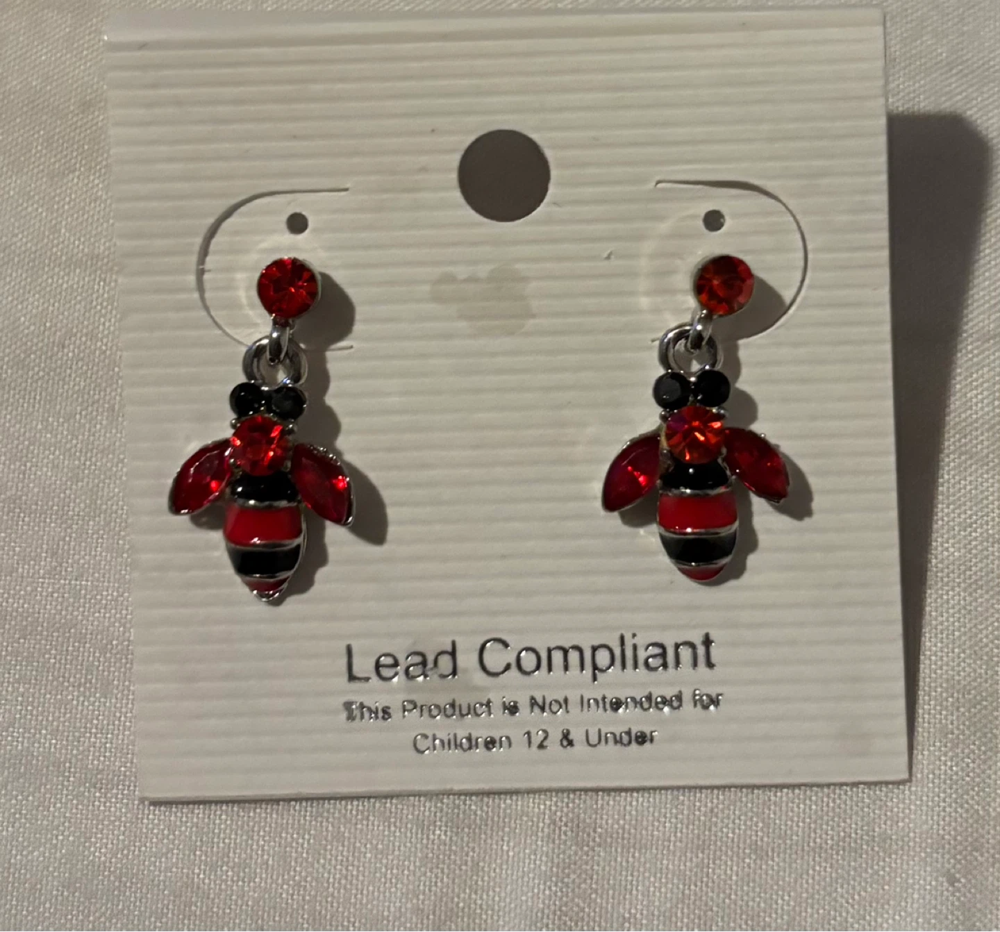 NEW-Bee Drop Earrings Red Black Rhinestone